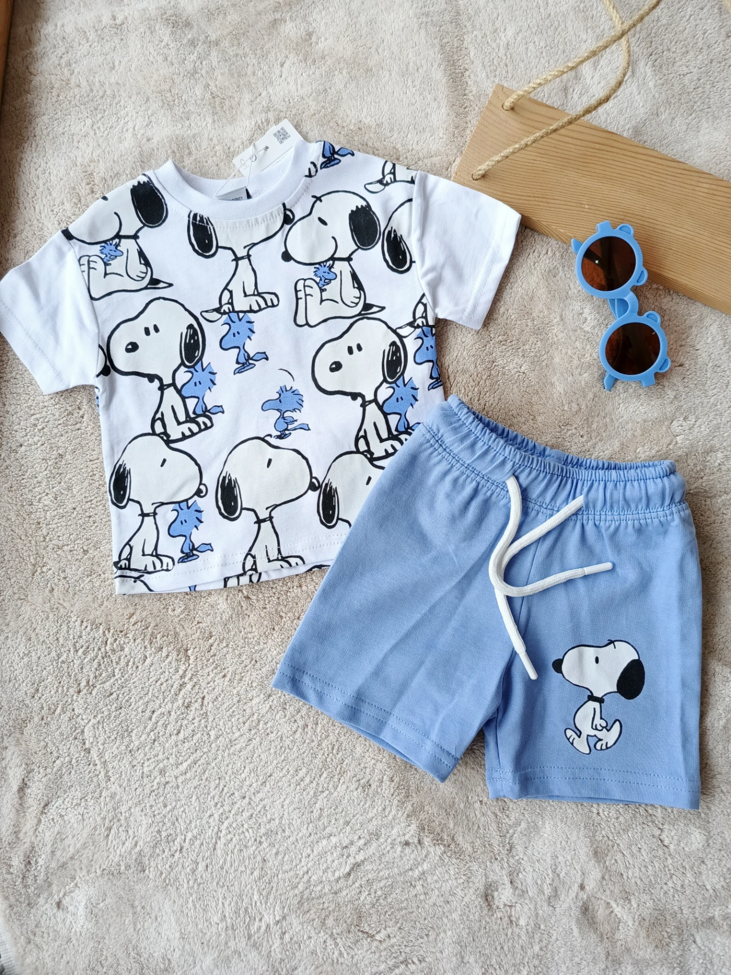 Çocuk Takım Snoopy Baskılı Mavi Şortlu 6 ay - 8 yaş