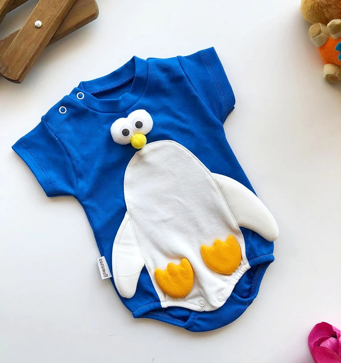 bebek çıtçıtlı badi 3d penguen detaylı 