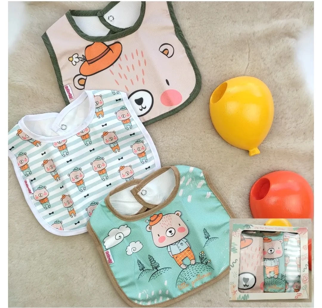 bebek mama önlüğü sevimli ayıcık 3lü set