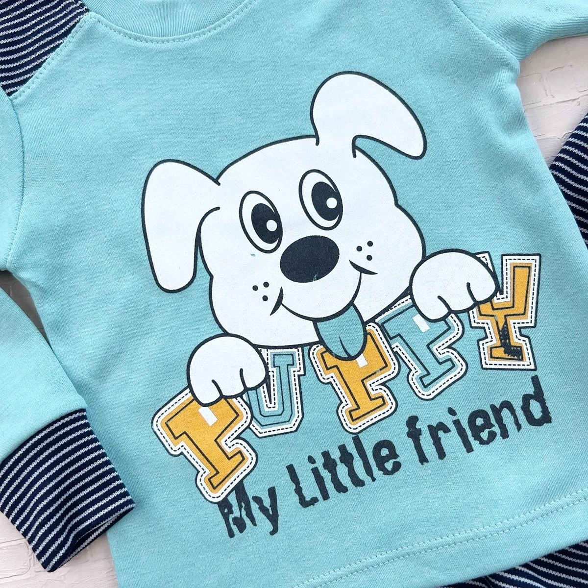 Bebek pijama 1-3 yaş puppy yazı baskılı yeşil