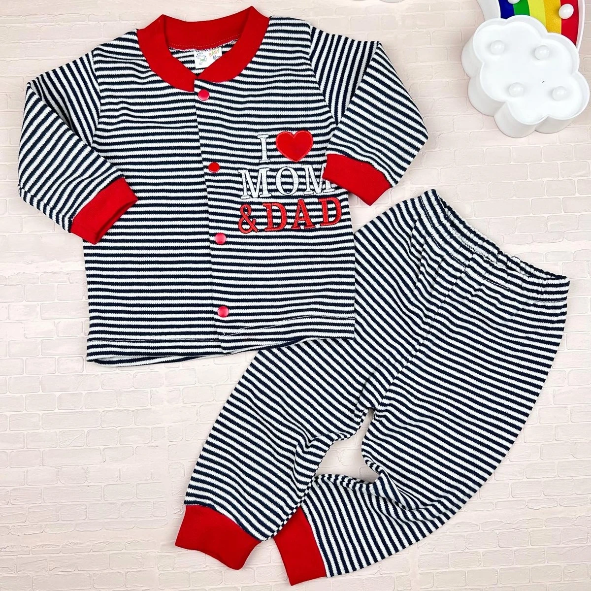 Bebek pijama 6-12 ay I&MOM&DAD nakışlı çizgili 