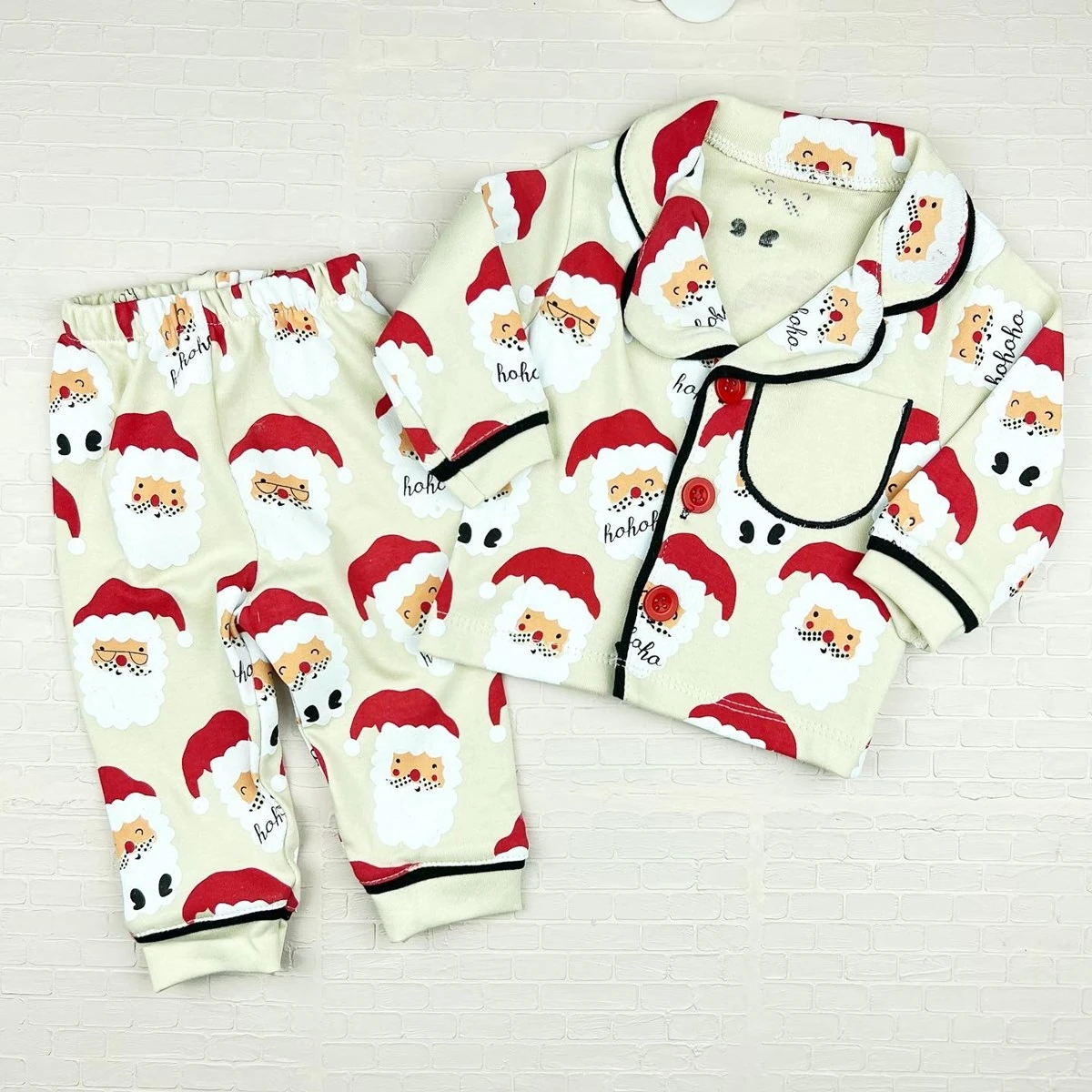 Bebek pijama 6-18 ay noel baba baskılı düğmeli 