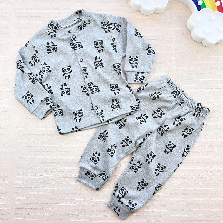 bebek pijama 6-18 ay panda desenli önden çıtçıtlı gri 