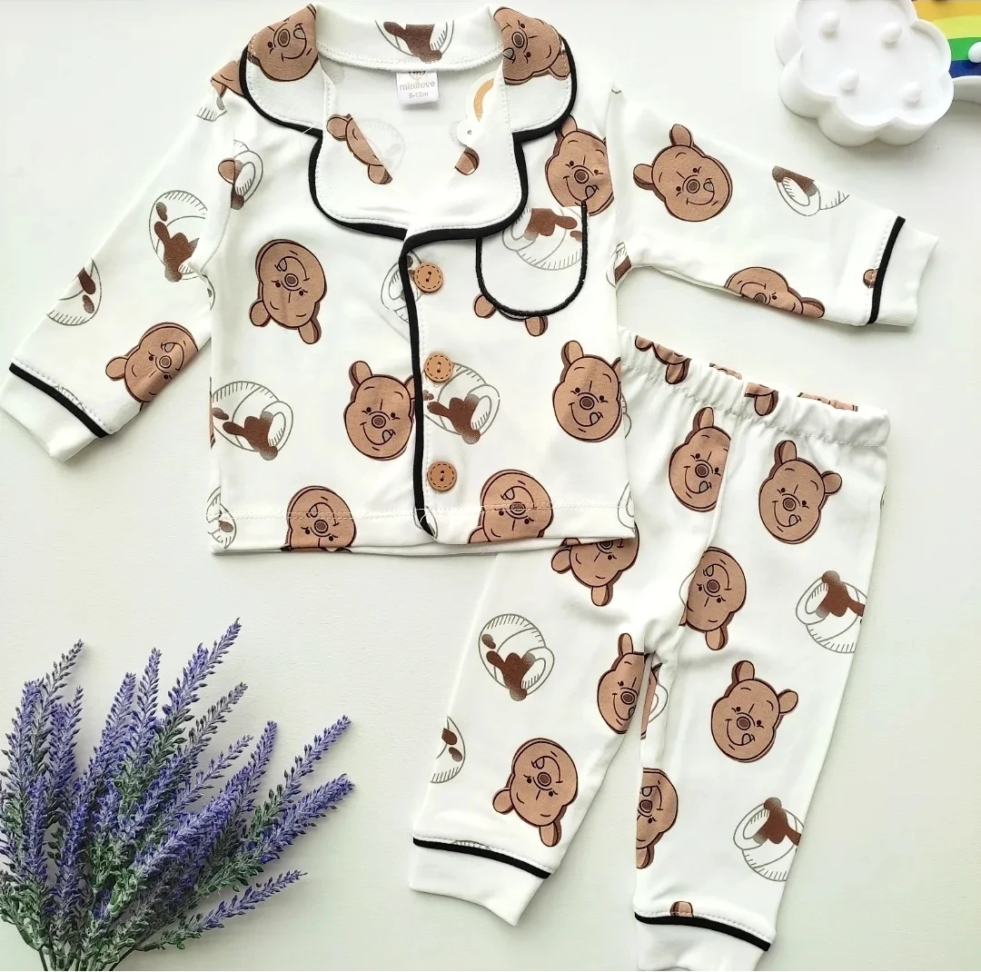 bebek pijama 6-18 ay pooh baskılı yakalı düğmeli beyaz 