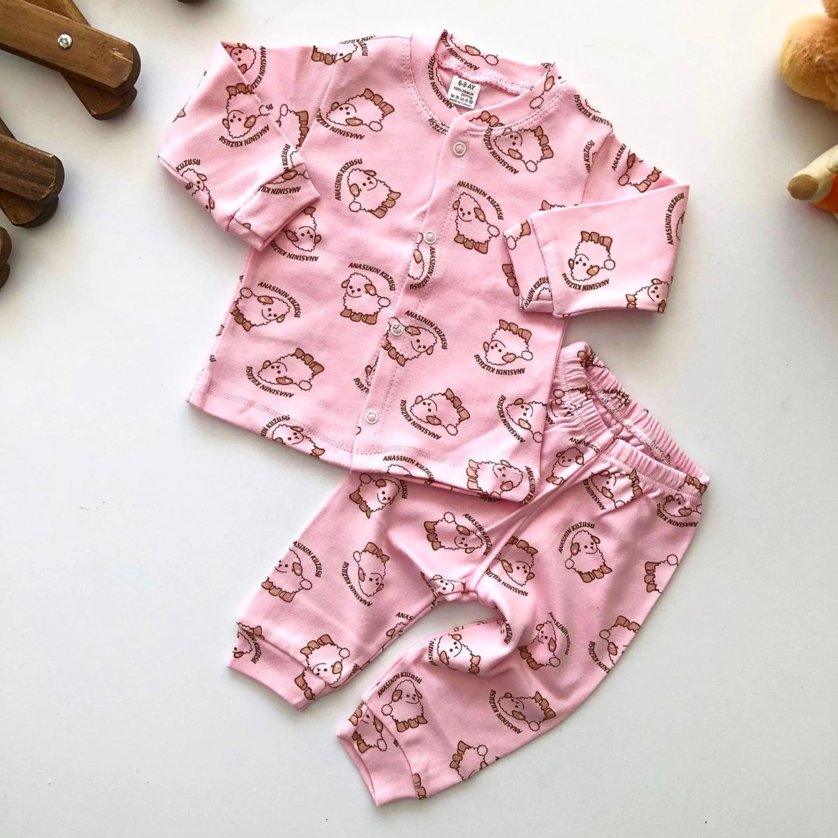 bebek pijama annesinin kuzusu baskılı pembe 