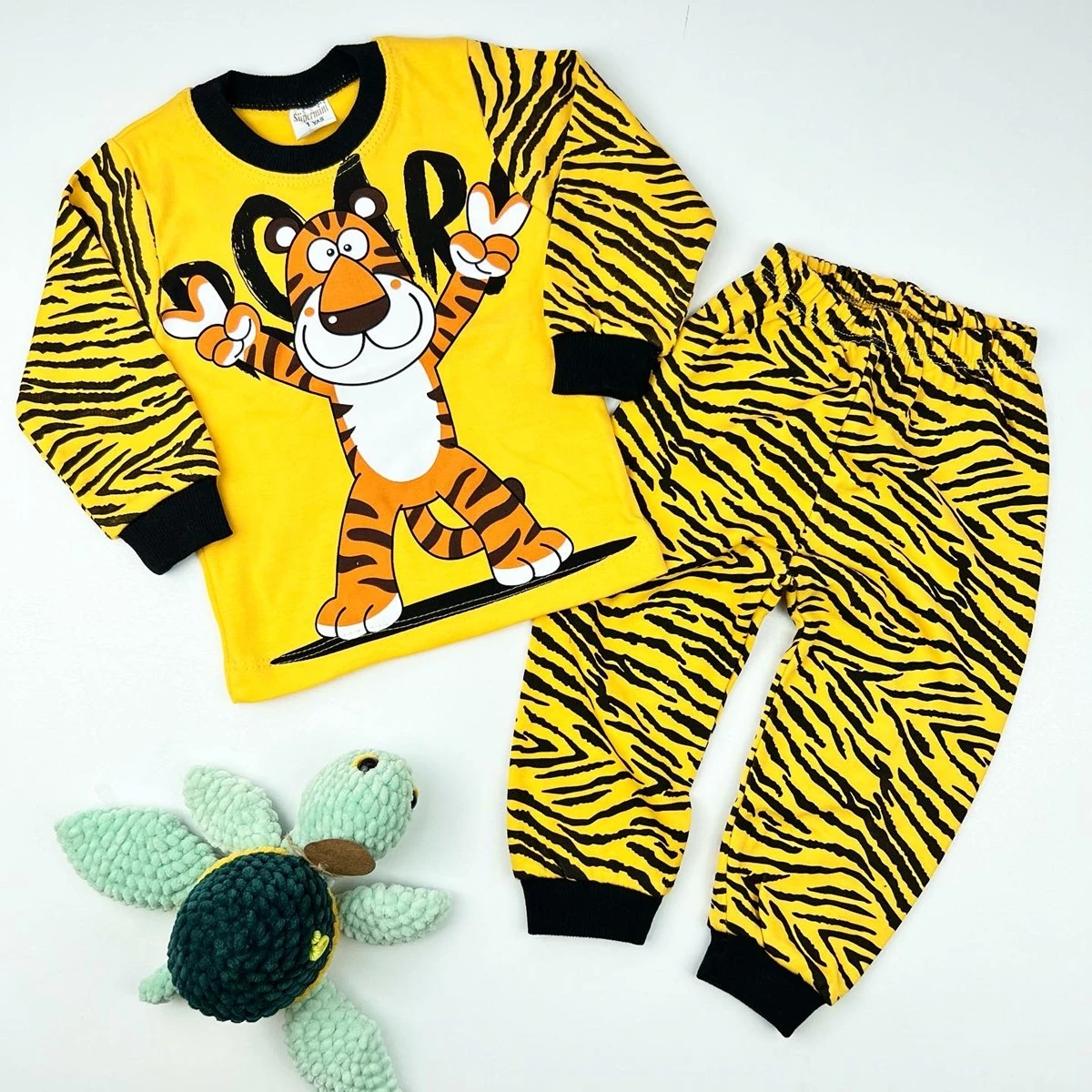 bebek pijama takım 1-3 yaş kaplan desenli sarı 