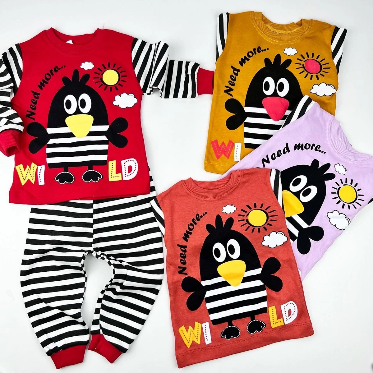 bebek pijama takım 1-3 yaş kuş baskılı çizgili 