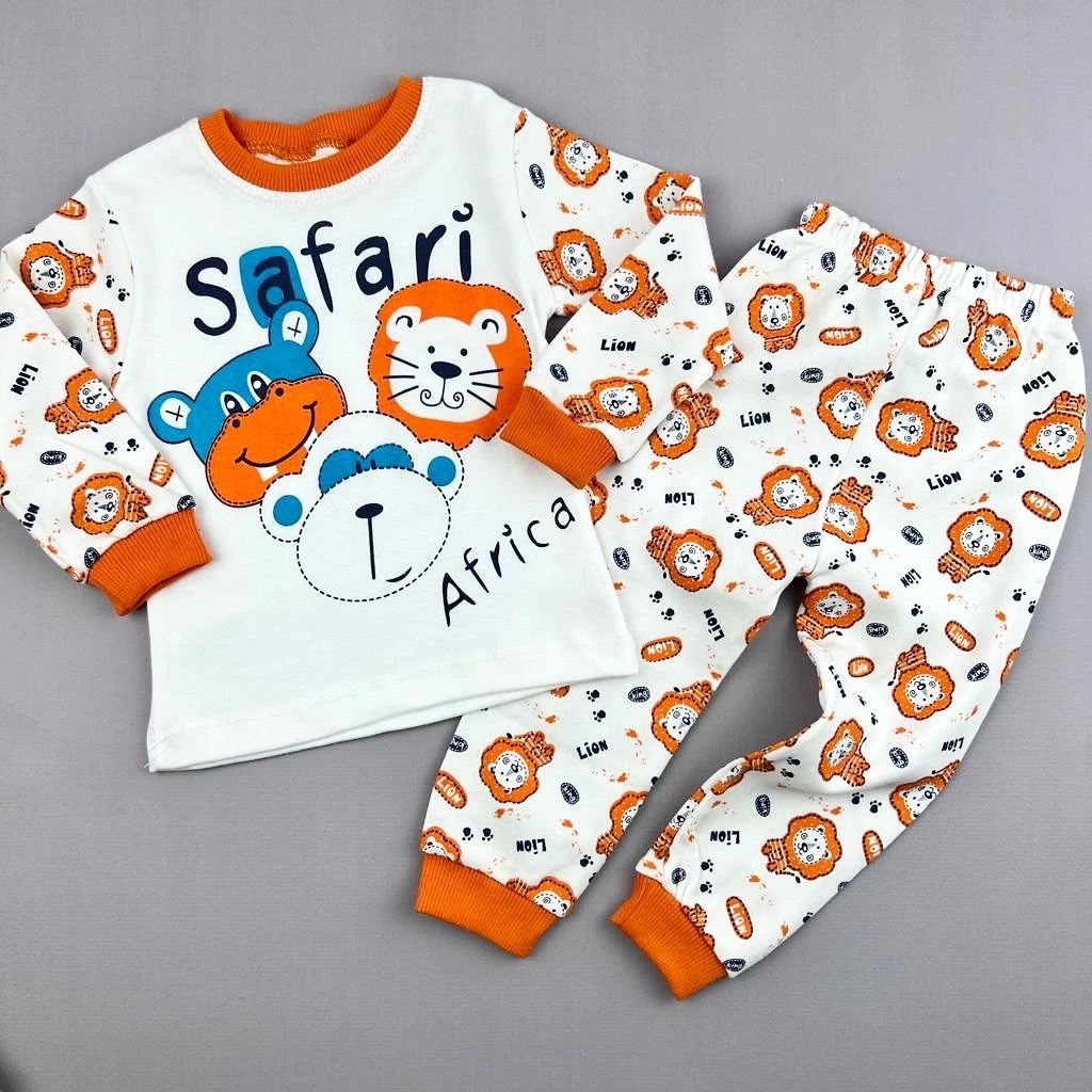 bebek pijama takım 1-3 yaş safari baskılı turuncu beyaz 