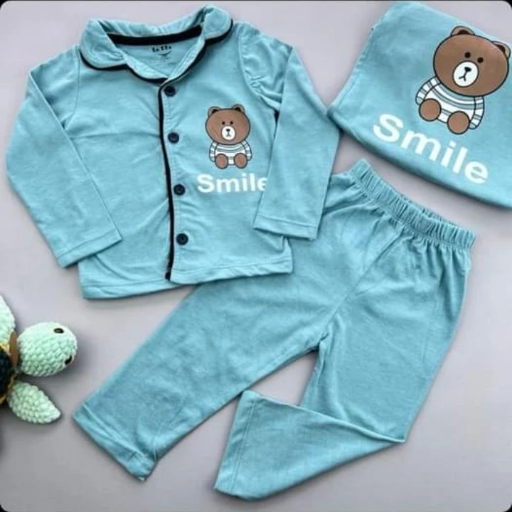 bebek pijama takım 1-4 yaş  smile ayı baskılı önden düğmeli yeşil 