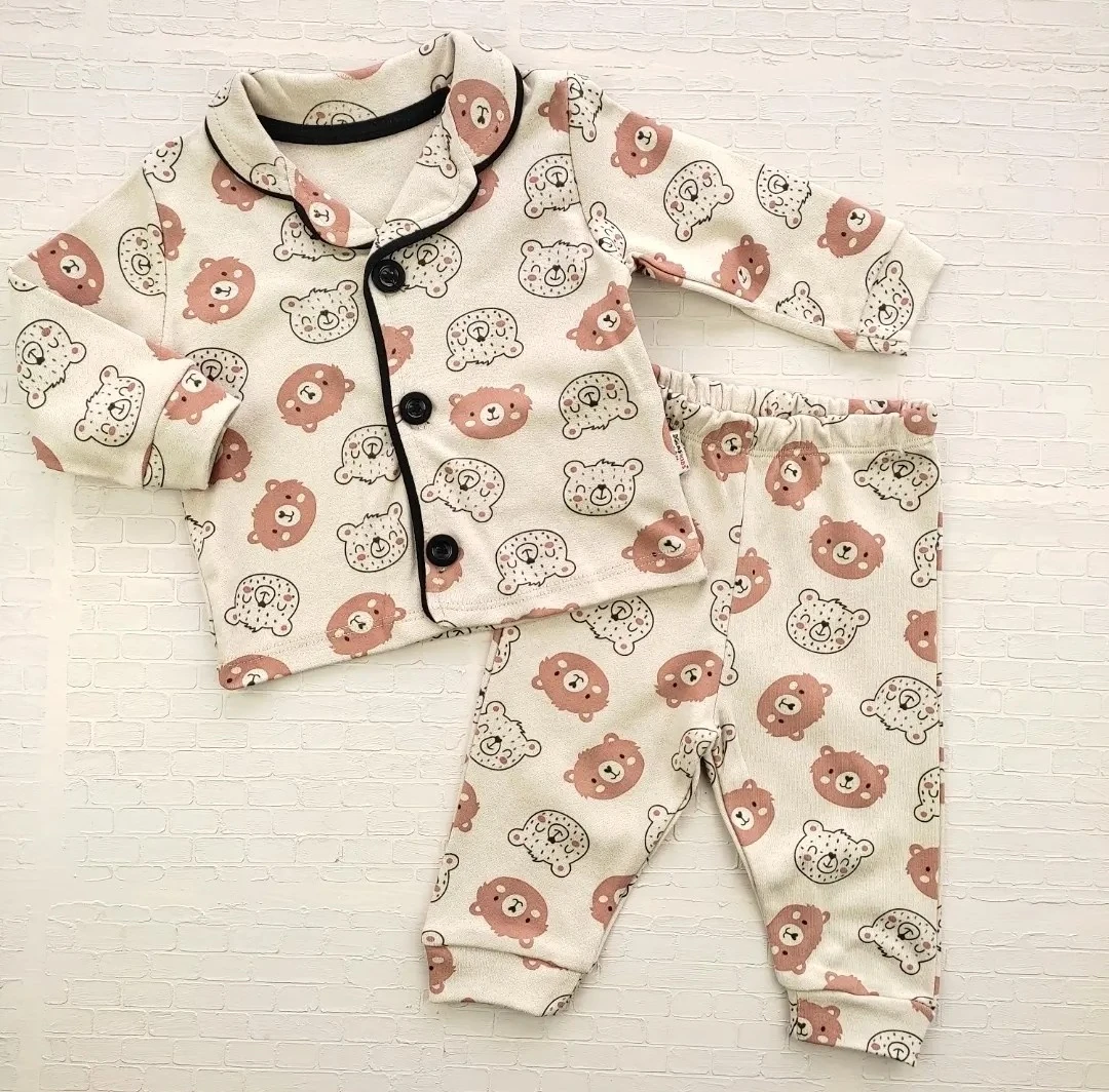 bebek pijama takım 6-18 ay ayıcık baskılı bej 