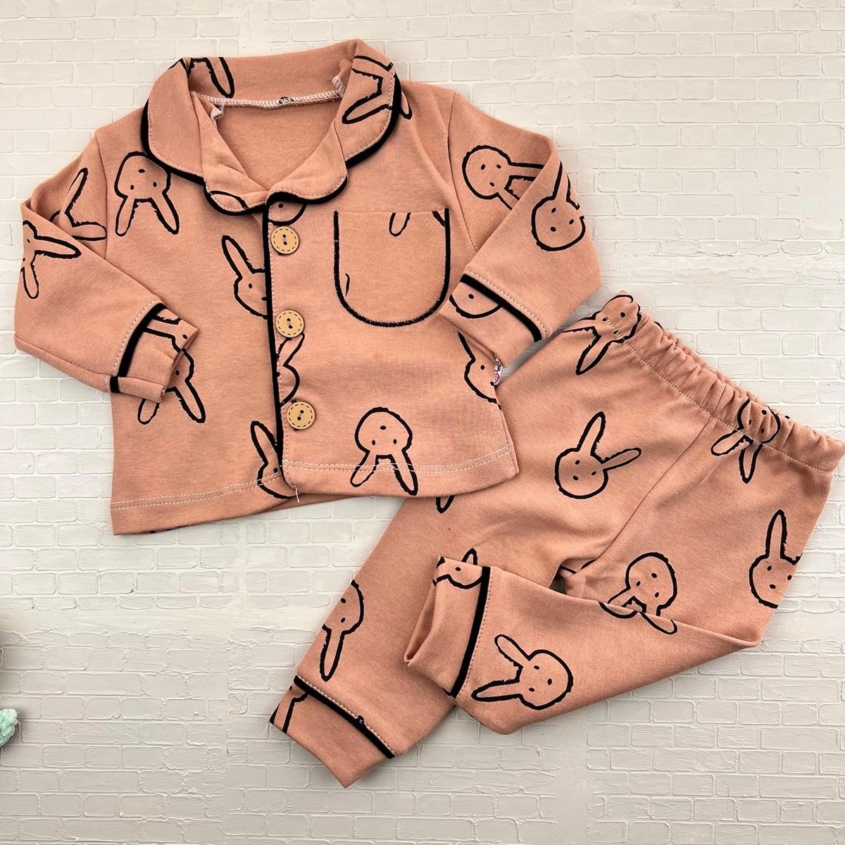 Bebek pijama takım 6-18 ay tavşan desenli kiremit 