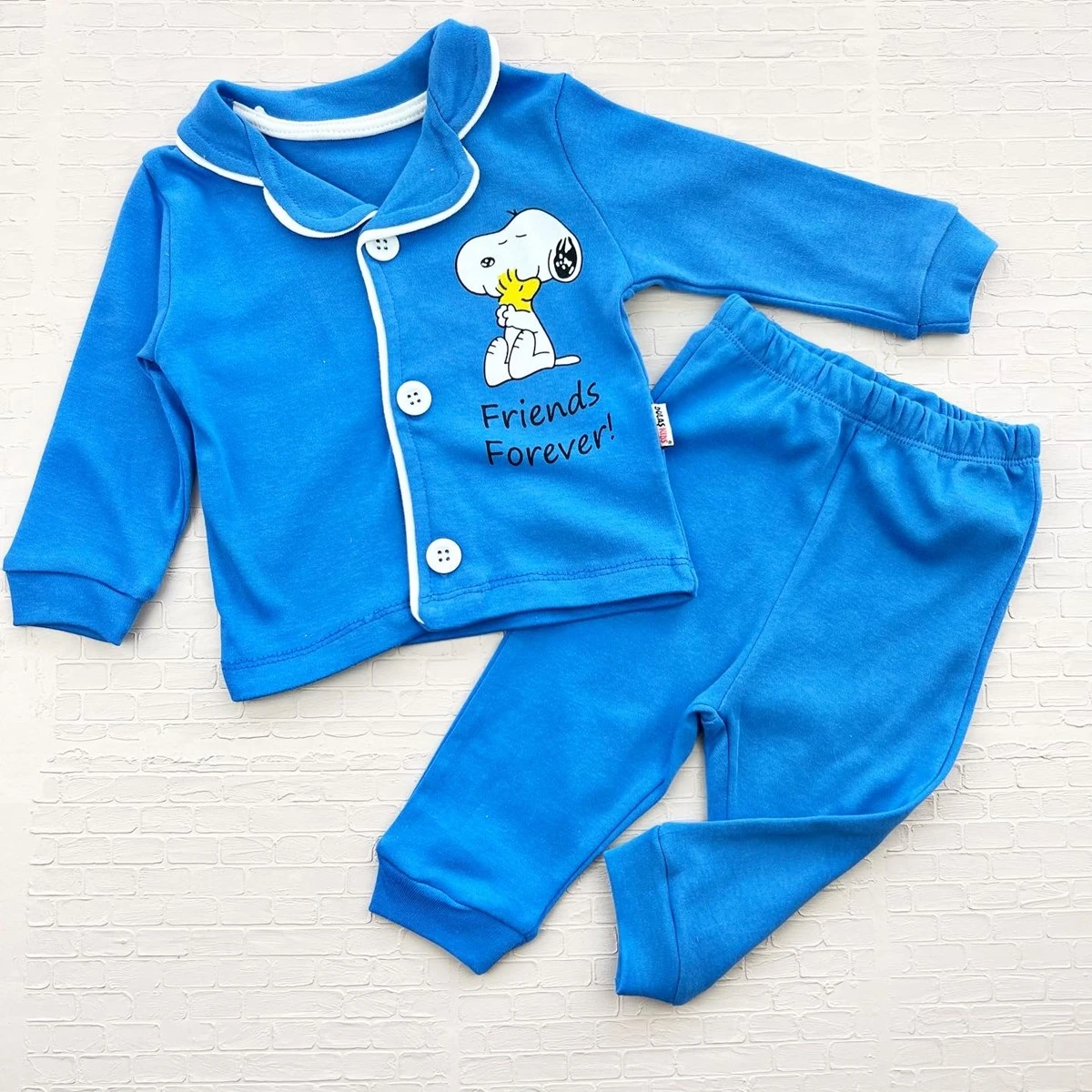 bebek pijama takım 6-18 ay yakalı düğmeli snoopy baskılı mavi 