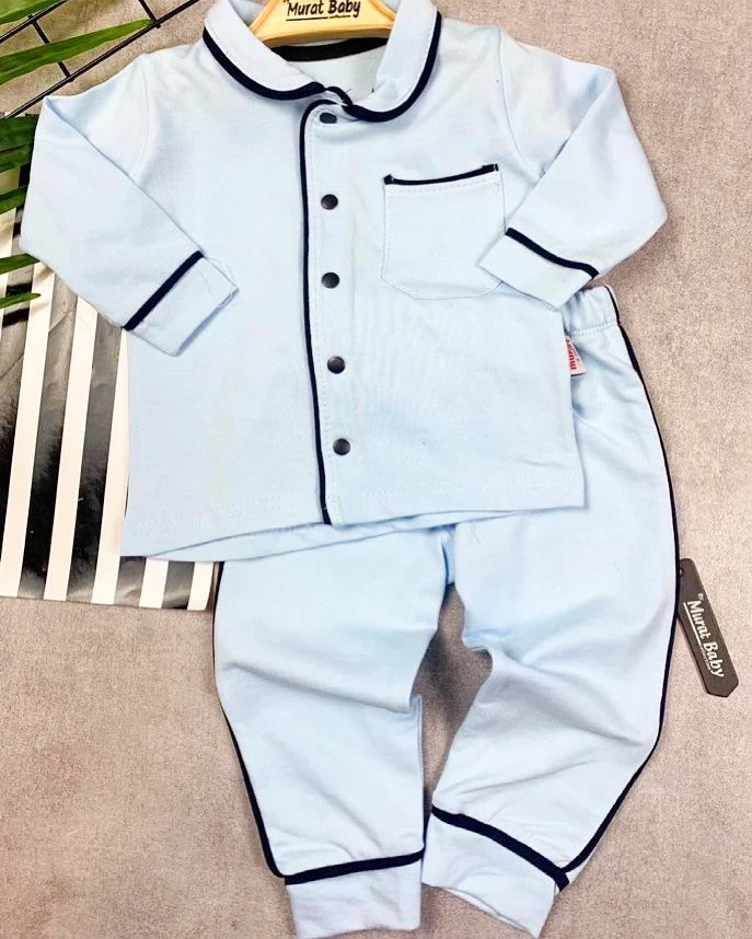 bebek pijama takım yakalı çıtçıtlı mavi 