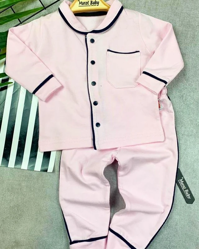 bebek pijama takım yakalı çıtçıtlı pembe 