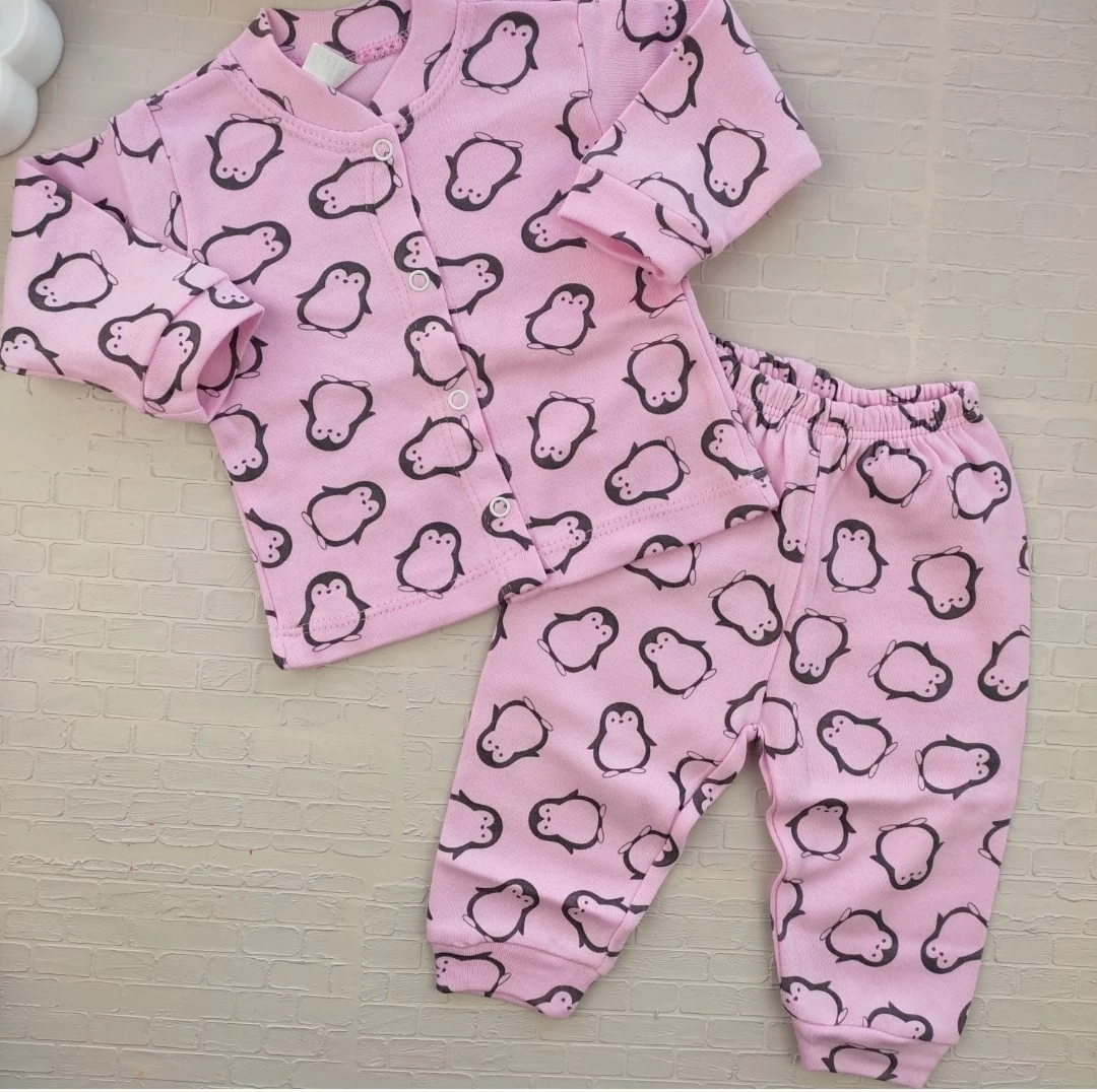 bebek pijama takımı 3-12 ay penguen baskılı pembe 