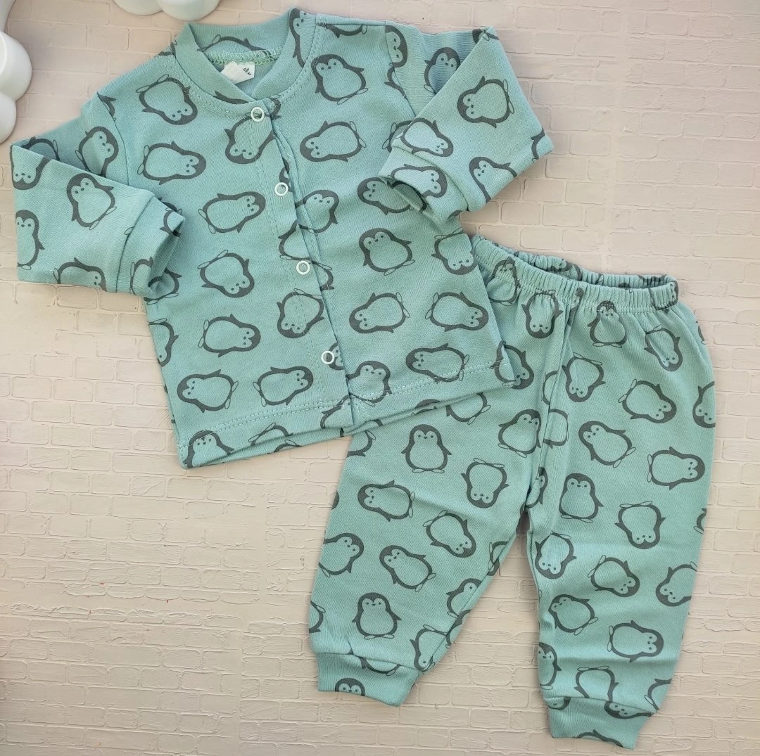 bebek pijama takımı 3-12 ay penguen baskılı yeşil 