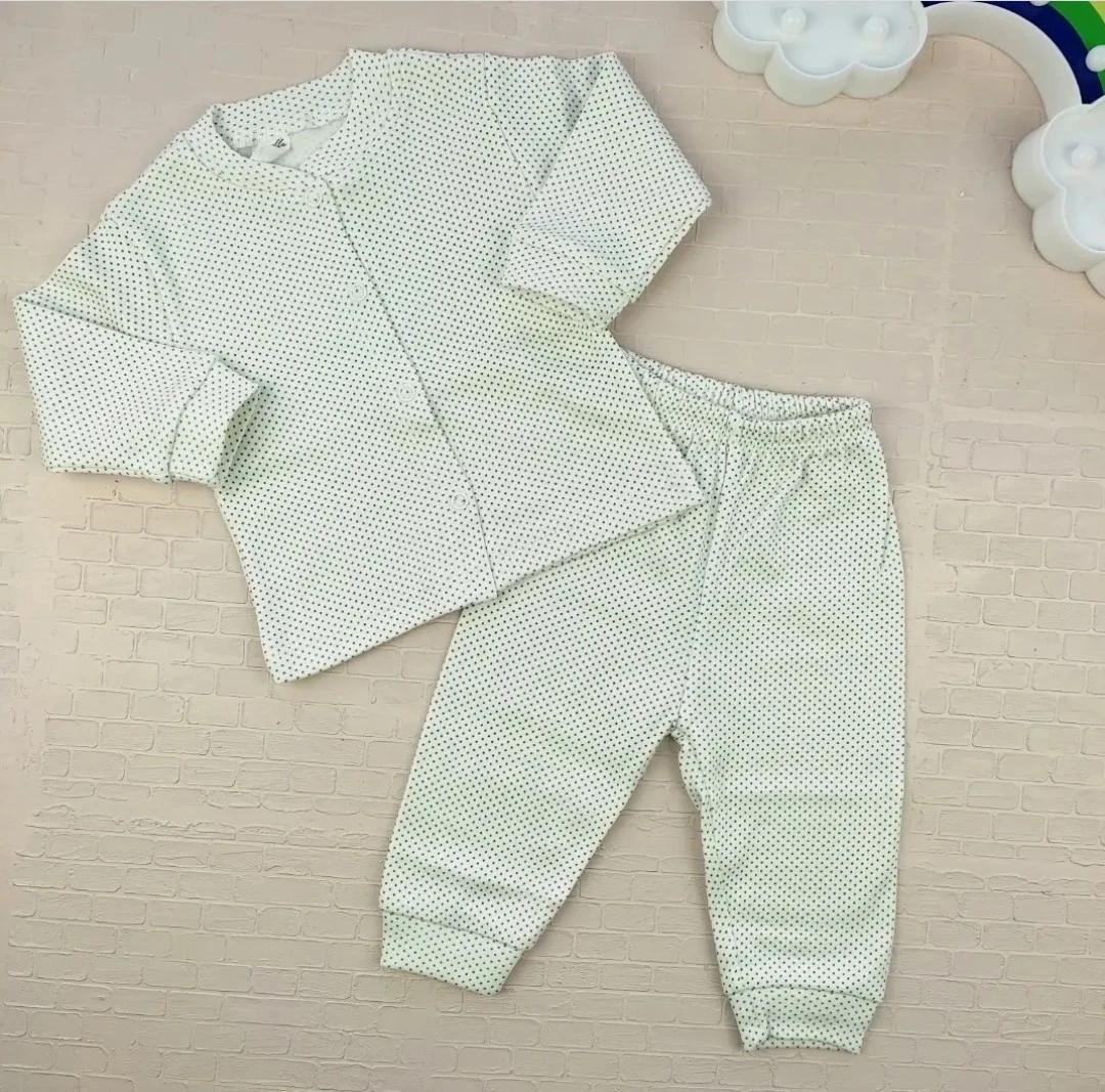 bebek pijama takımı 3-12 ay puantiyeli çıtçıtlı beyaz 