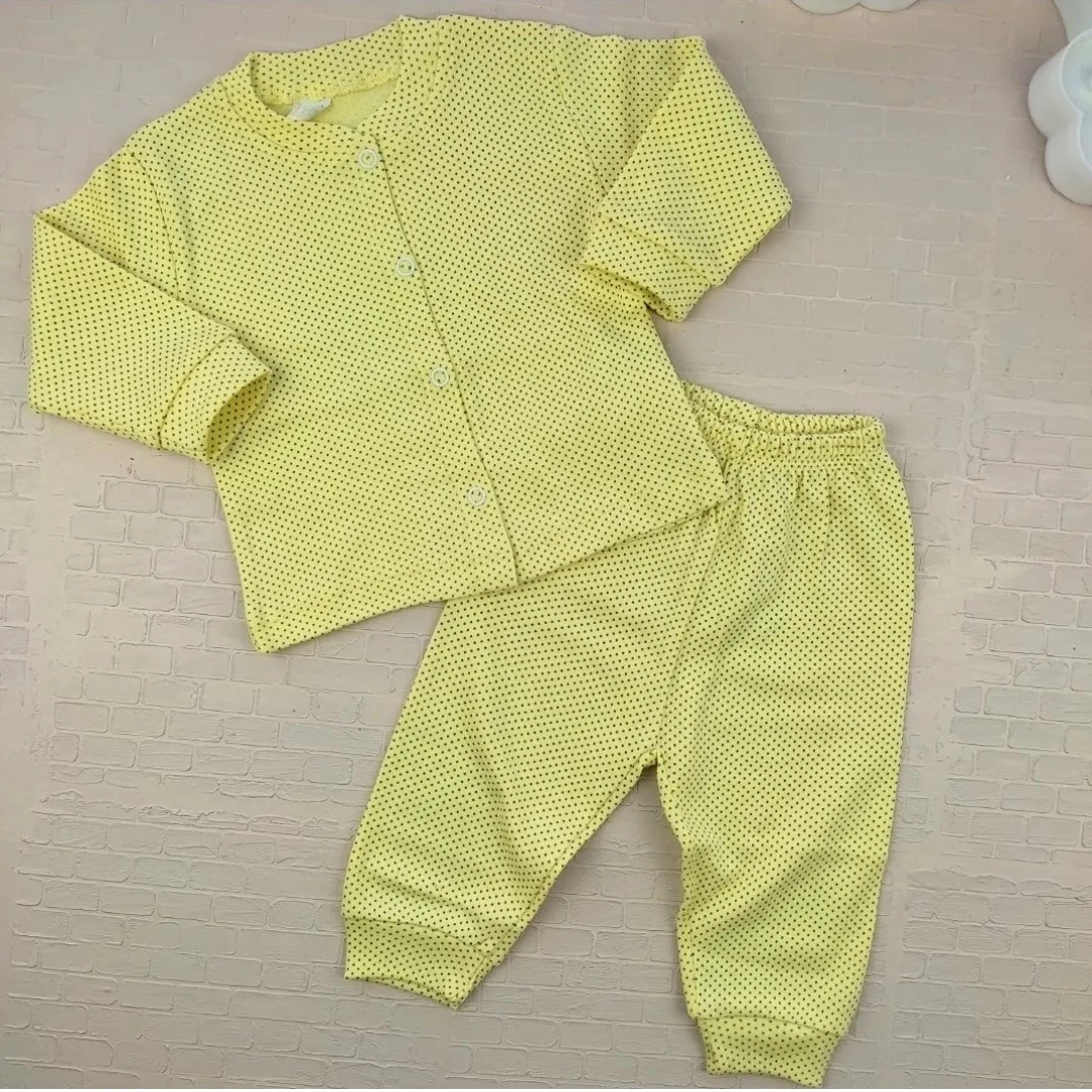 bebek pijama takımı 3-12 ay puantiyeli çıtçıtlı sarı 