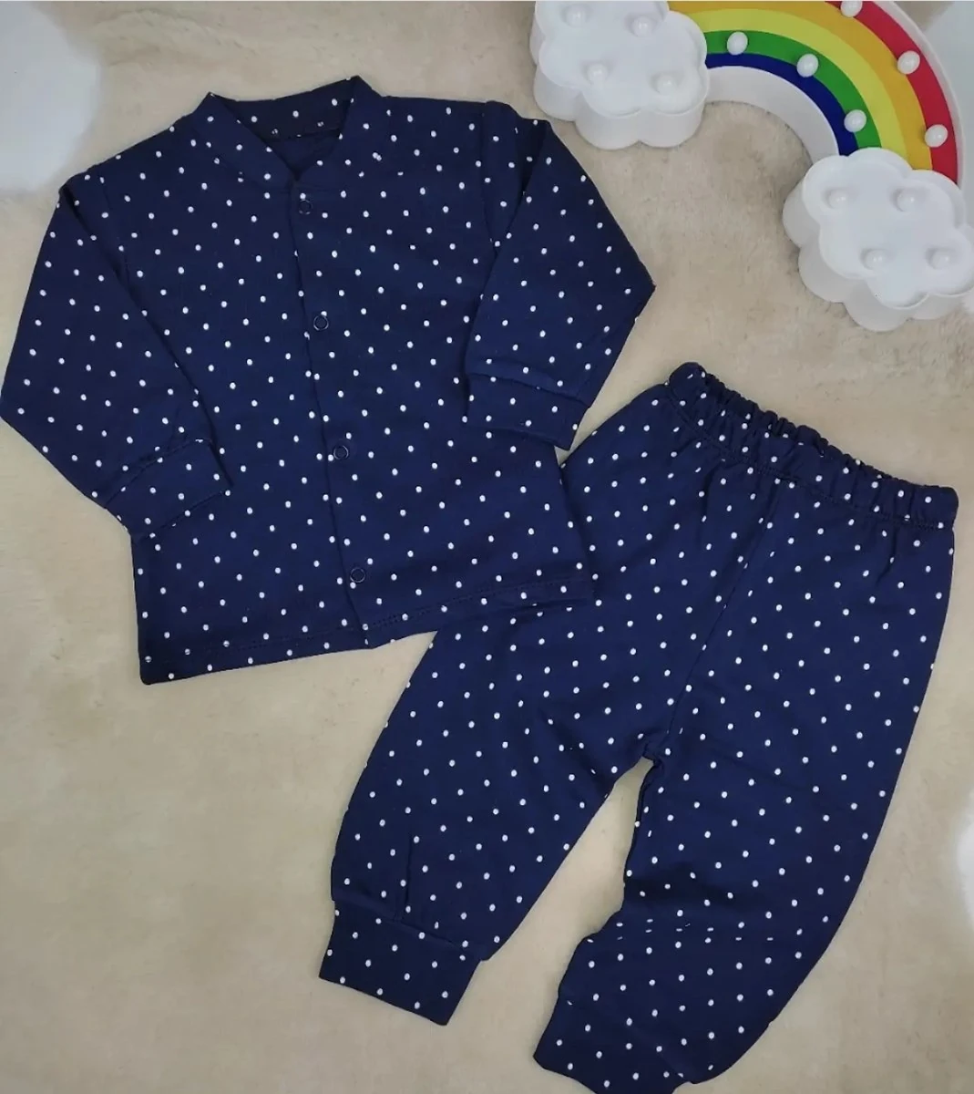 bebek pijama takımı puantiyeli çıtçıtlı lacivert 