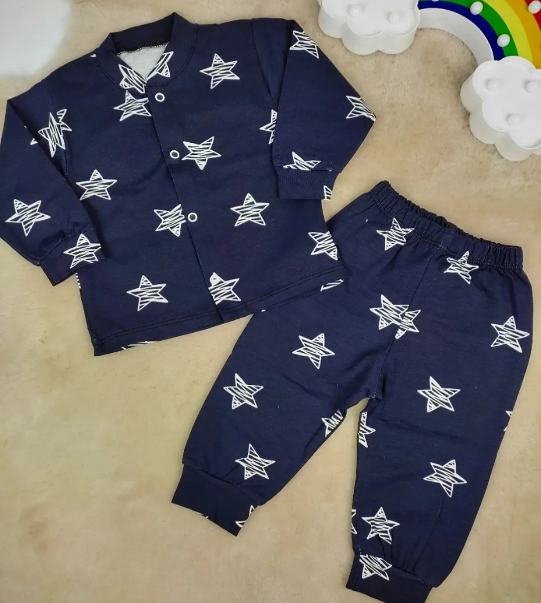 bebek pijama takımı yıldız desenli çıtçıtlı lacivert 