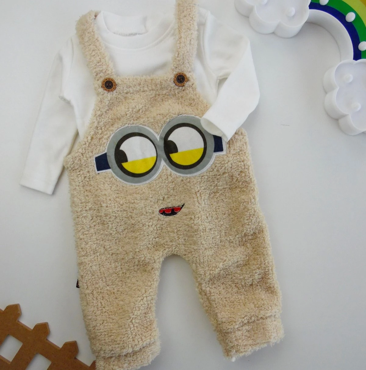 Bebek Salopet 0-12 Ay Minion Desenli Bej 