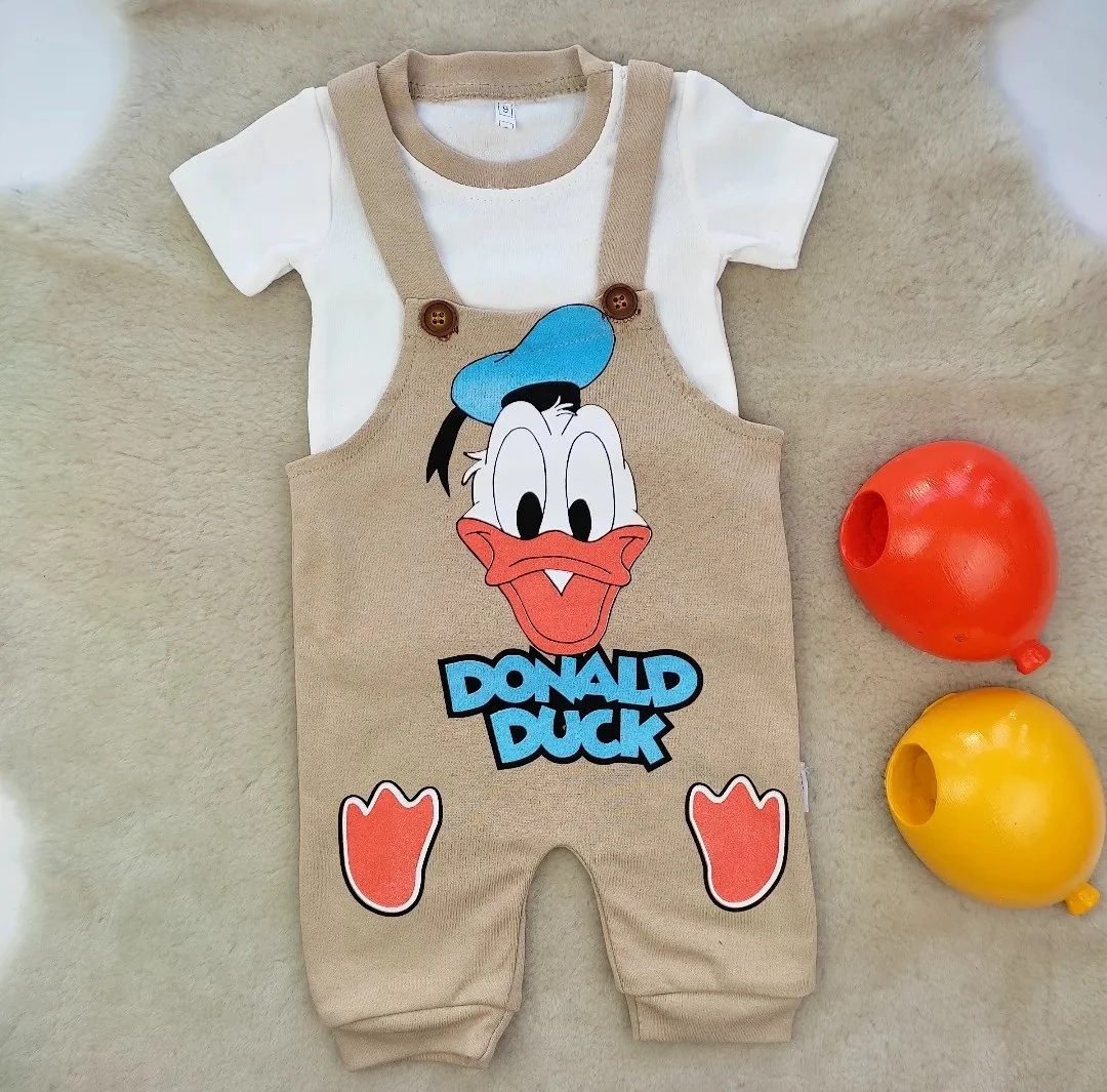 bebek salopet 3 ay-12 ay aralığı takım donald duck baskılı 2li 