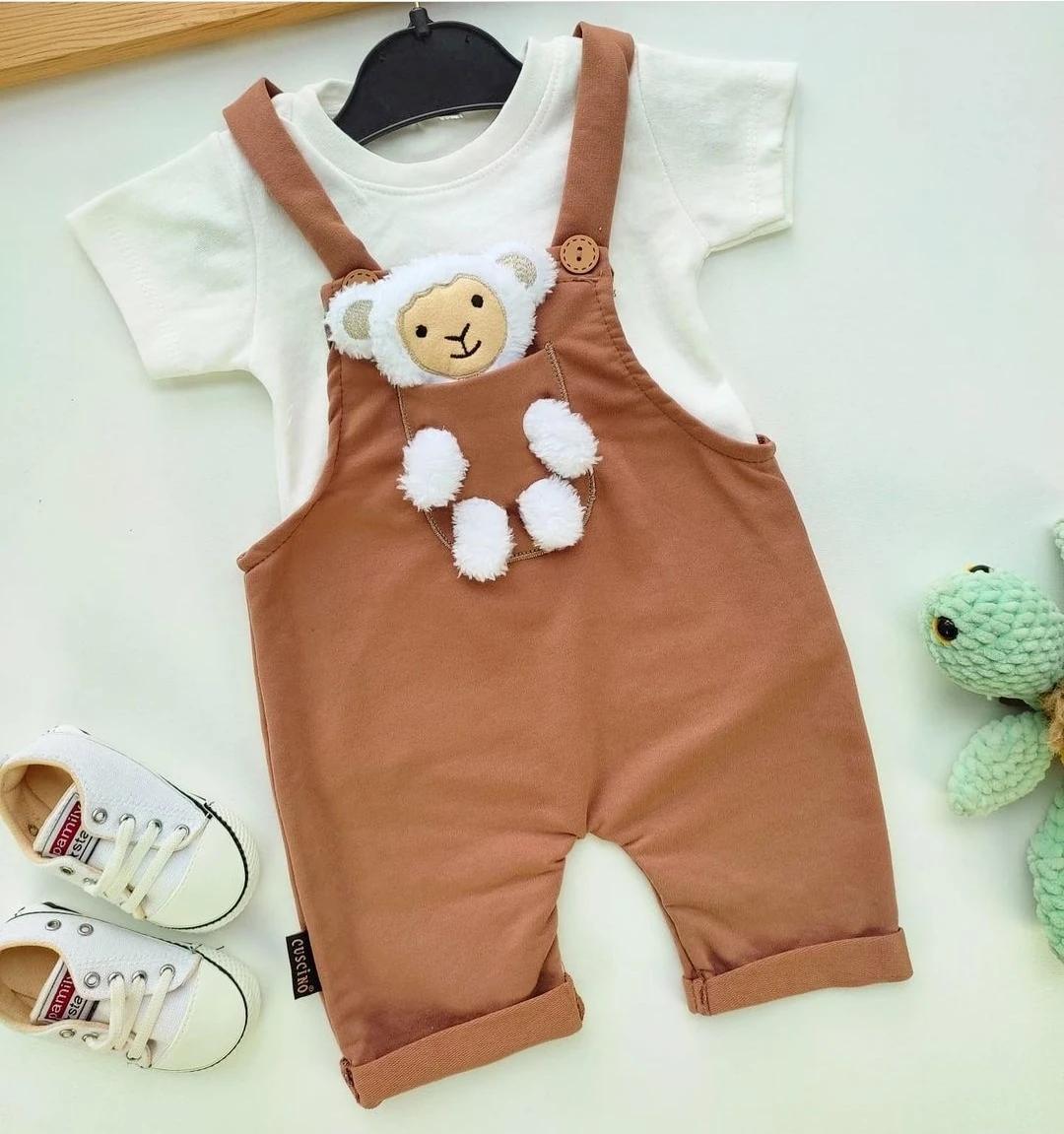 Bebek Salopet Takım 3-12 Ay Kuzu Oyuncaklı Kahverengi    