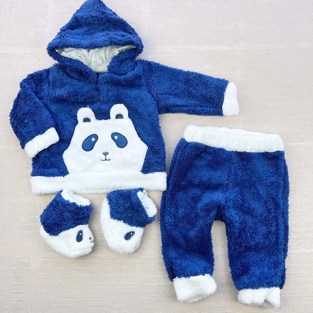 bebek takım 3-12 ay wellsoft panda nakışlı panduf hediyeli mavi 