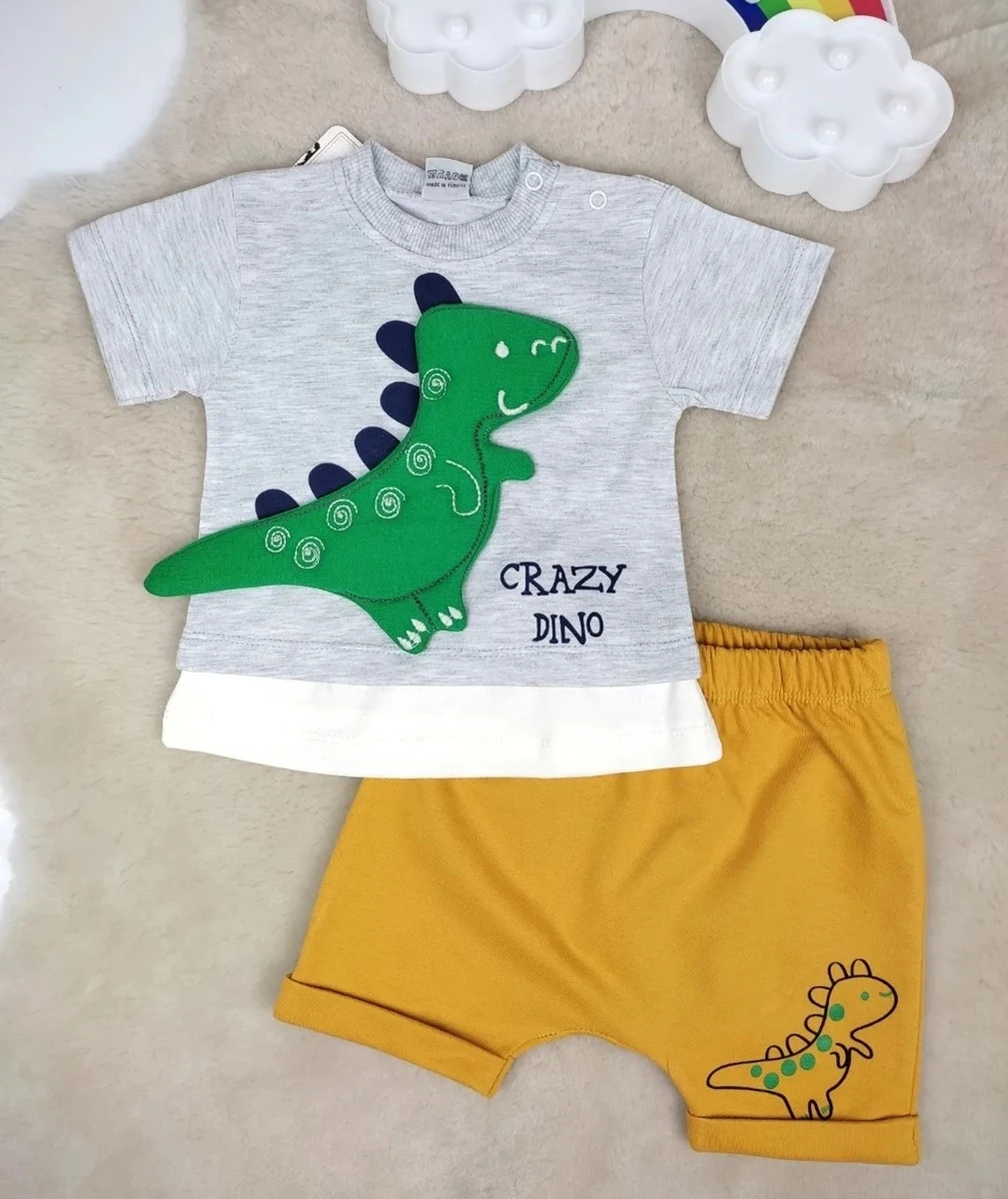 bebek takım 3d crazy dino detaylı şortlu 