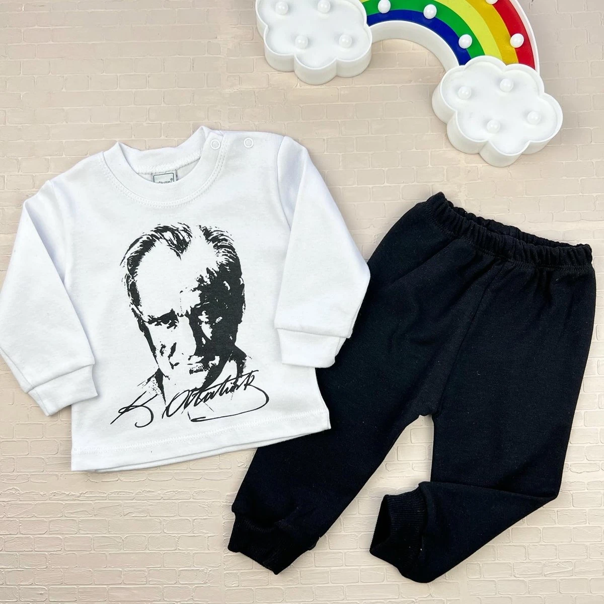 Bebek takım 6-12 ay atatürk baskılı beyaz 