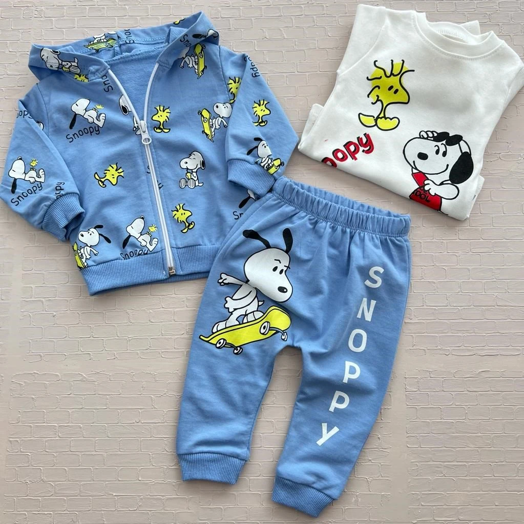 Bebek takım 6-18 ay Snoopy baskılı 3lü mavi 