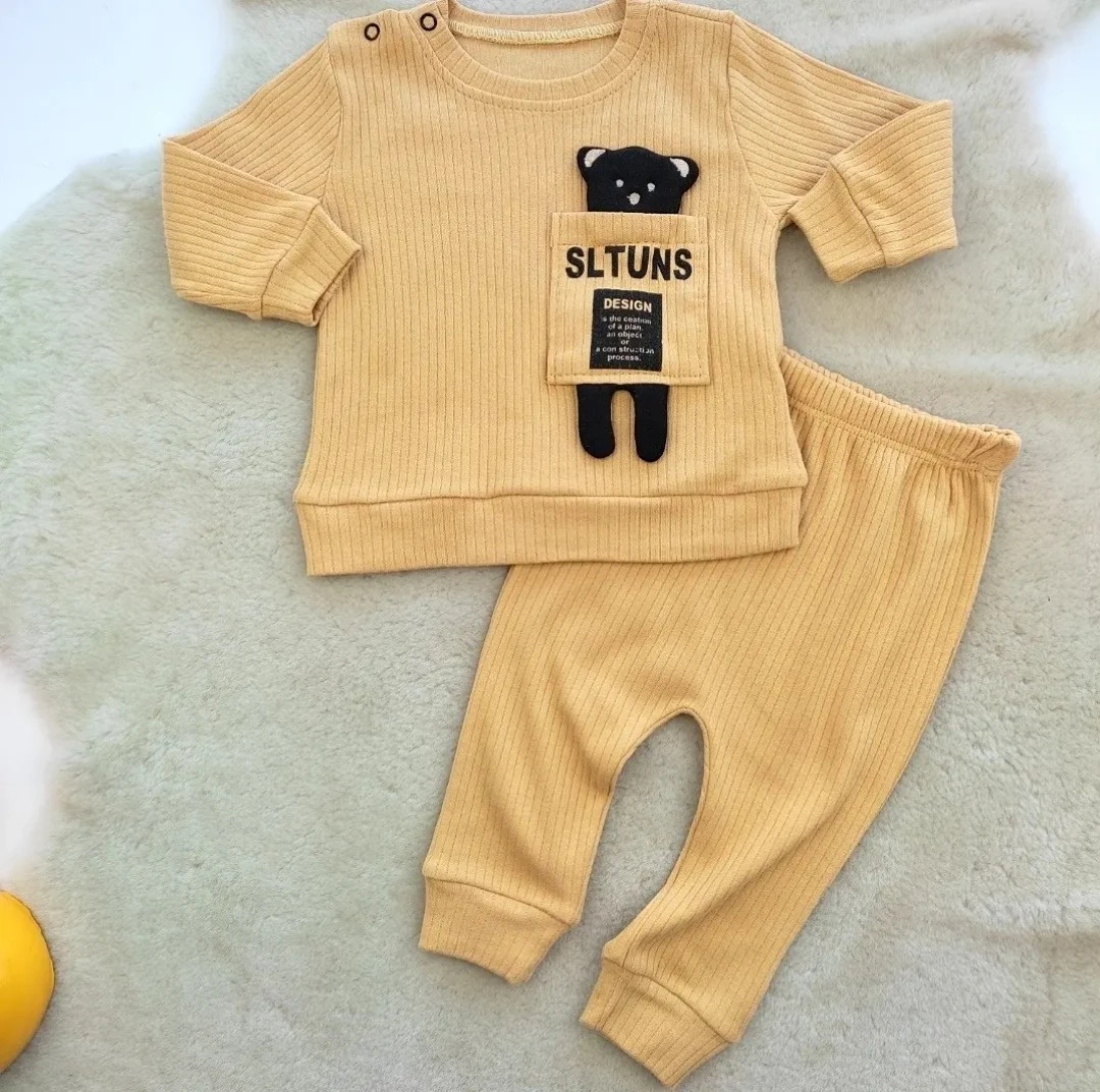 bebek takım 6-24 ay aralığında oyuncak ayıcıklı cep detaylı sarı 