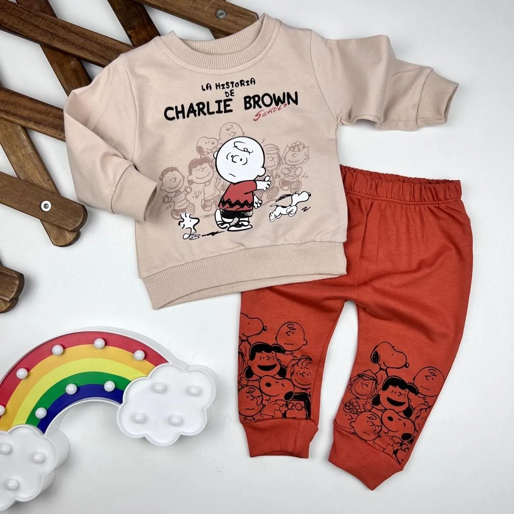 bebek takım 6-24 ay charlıe brown baskılı bej 