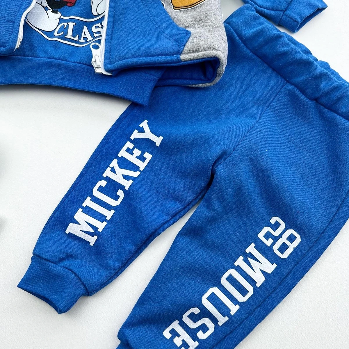 bebek takım 6-24 ay mickey baskılı dolgulu yelekli 3'lü saks mavi