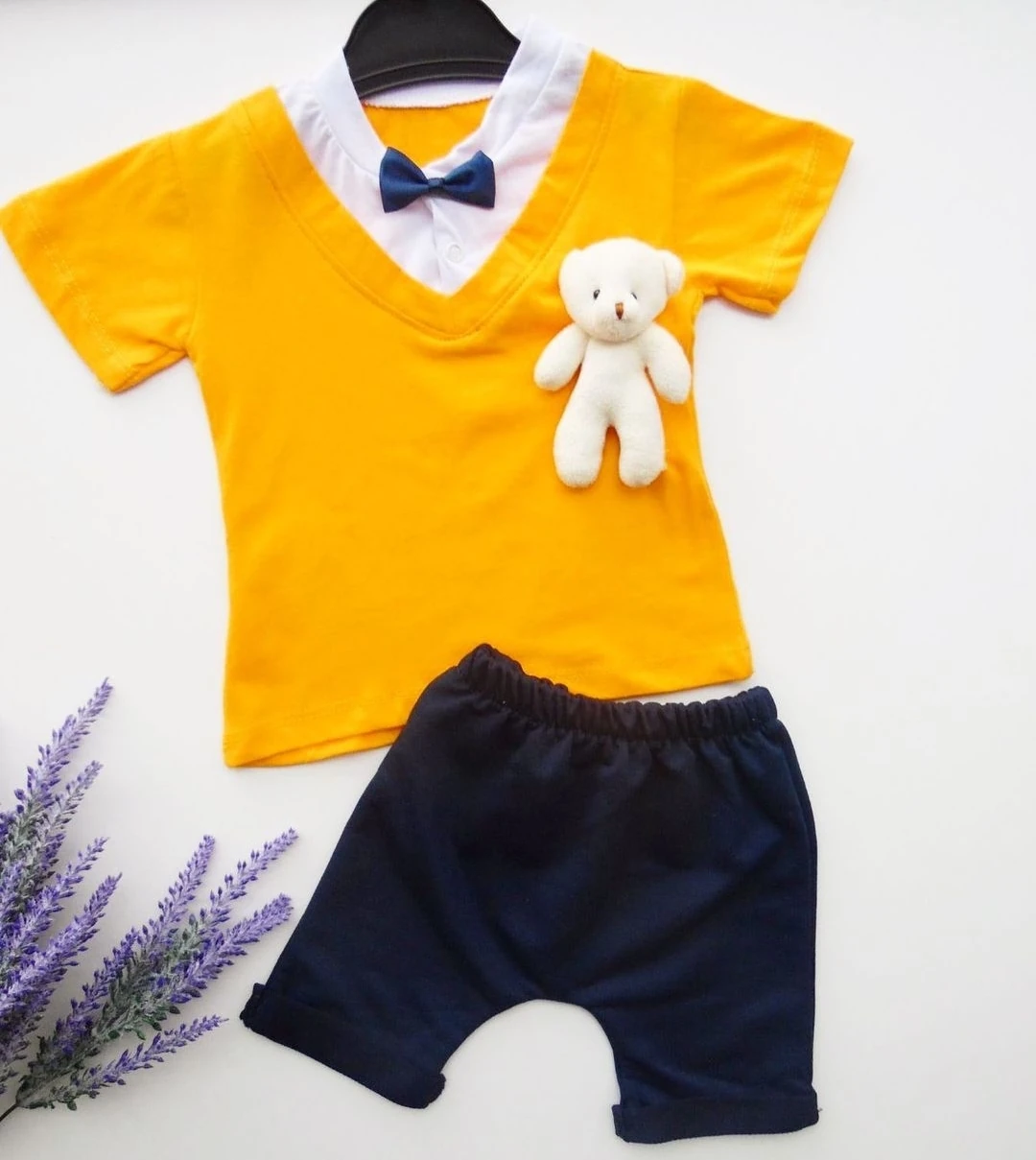 Bebek Takım 6-24 Ay Papyonlu Oyuncak Ayıcıklı Sarı 