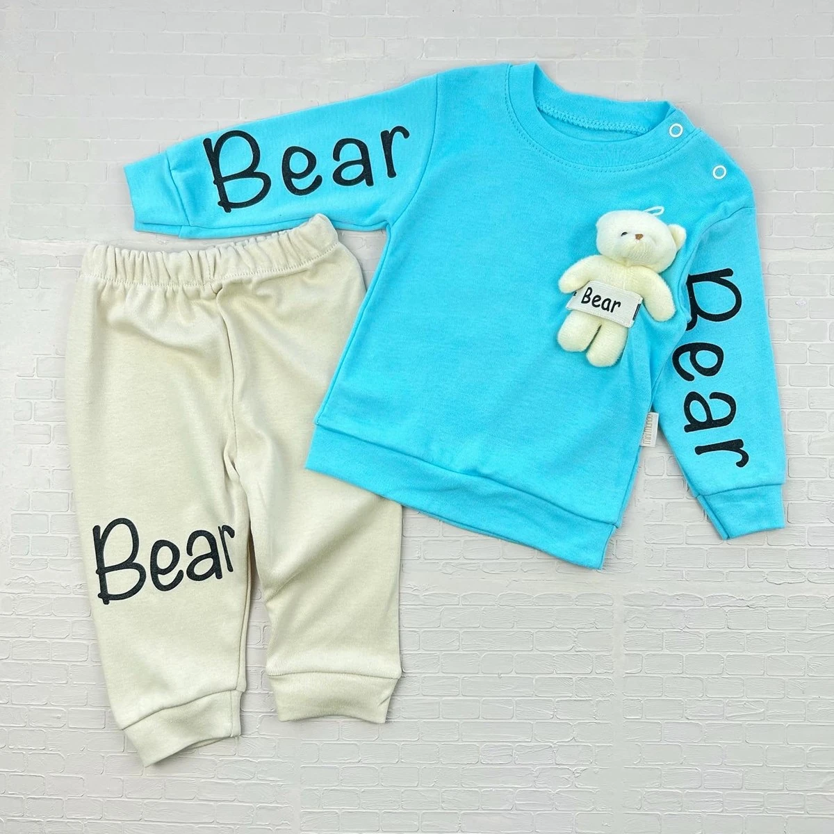 Bebek takım 9-18 ay bear ayıcık detaylı mavi 