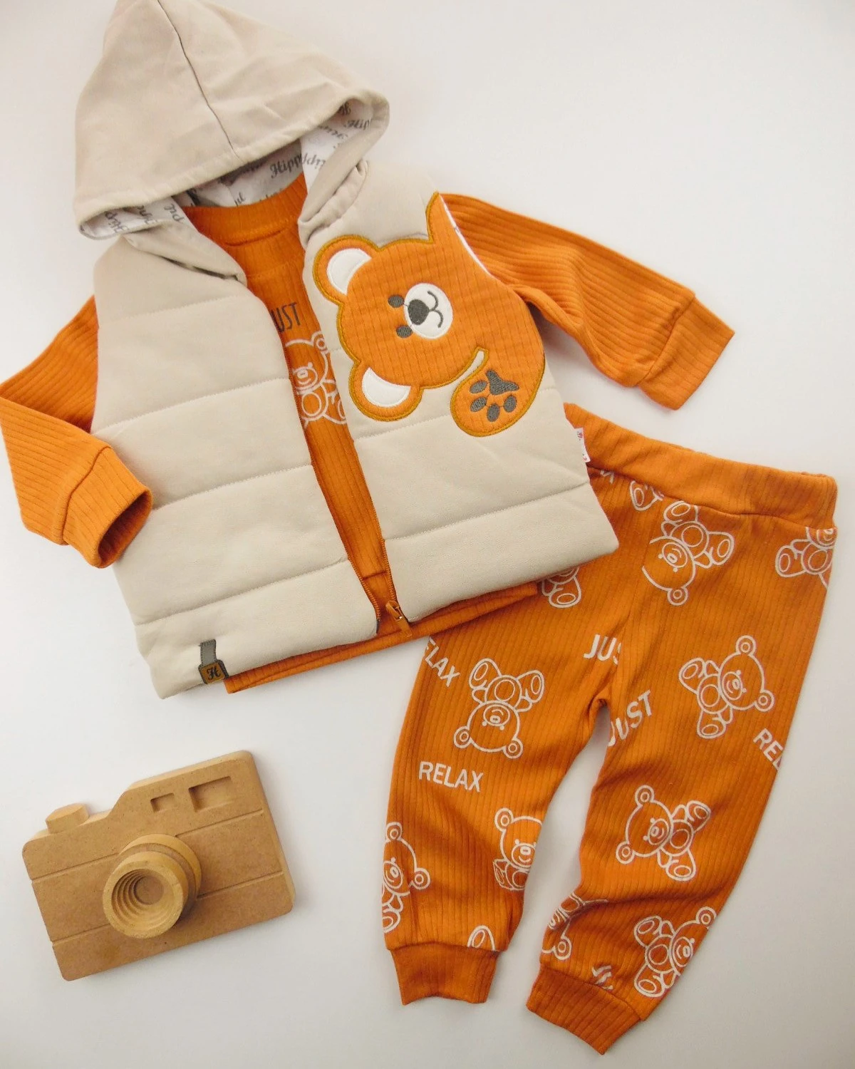 bebek takım 9-18 ay hello ayı detaylı 3'lü set 