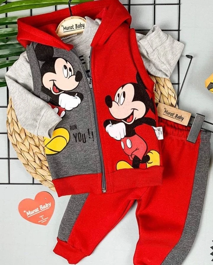 bebek takım mickey baskılı 3lü takım kırmızı 