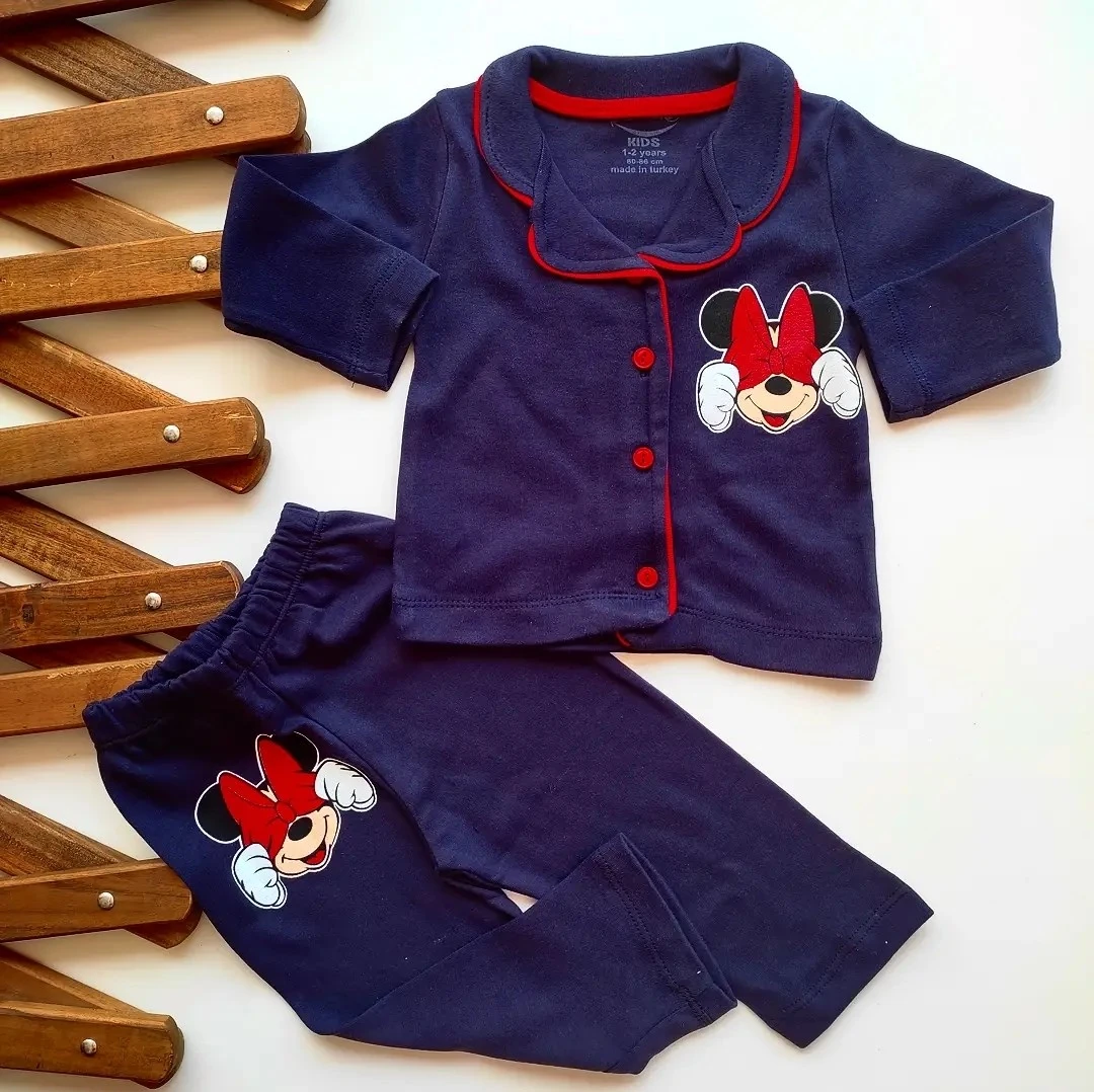 bebek takım minnie baskılı yakalı düğmeli pijama lacivert 