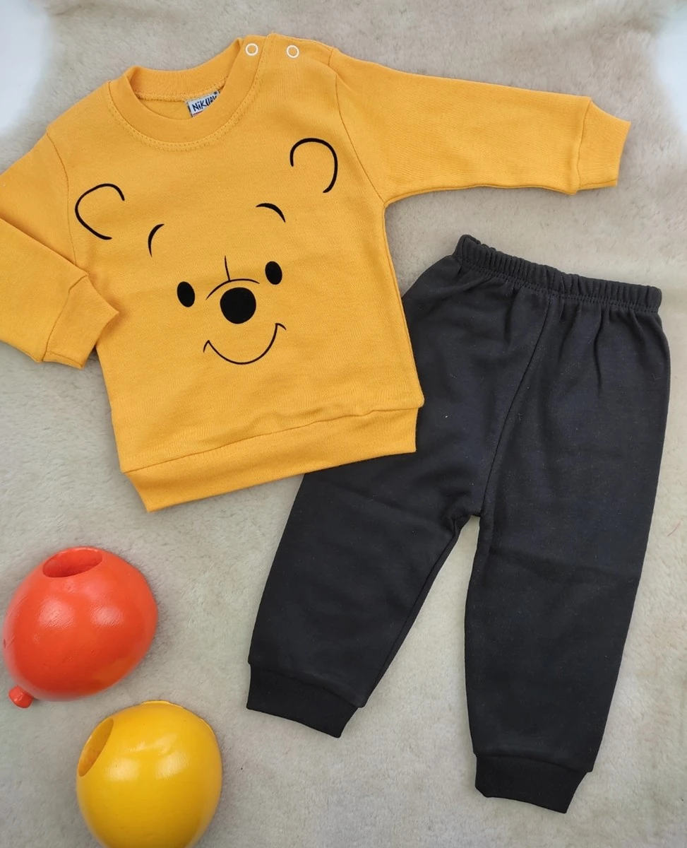 bebek takım pooh baskılı 2'li sarı 