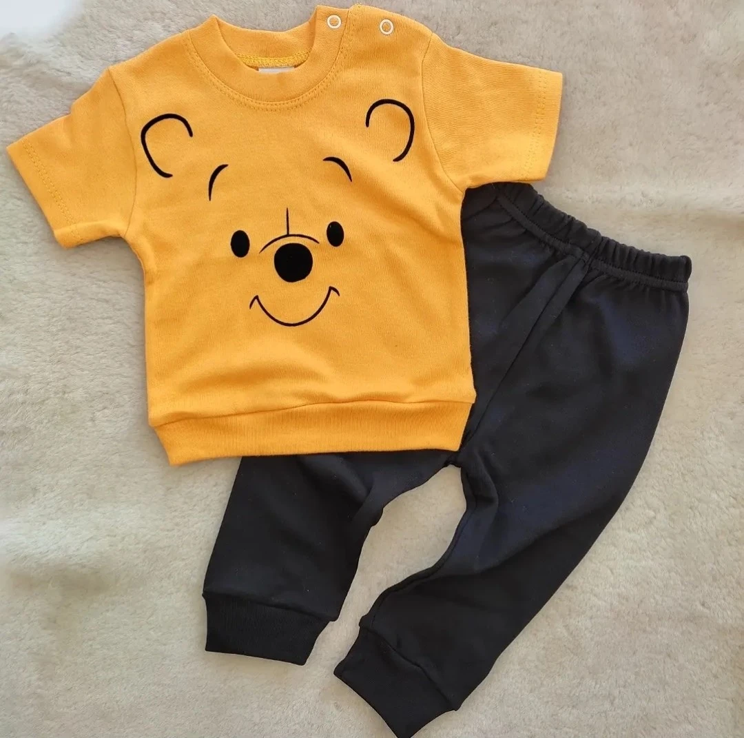 bebek takım winnie the pooh kafası baskılı kısa kollu 