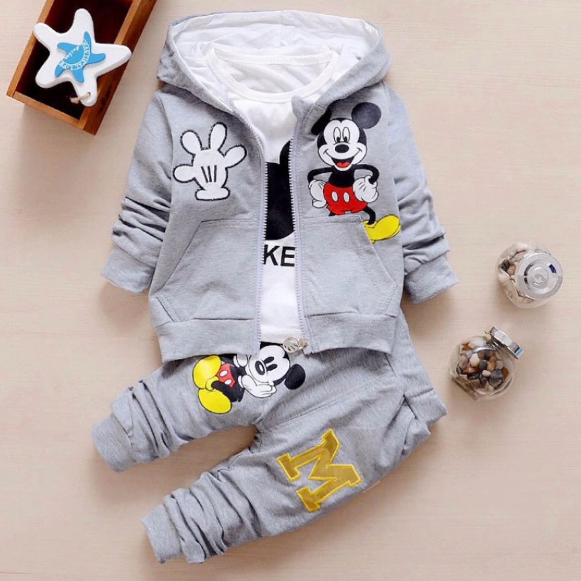 bebek tarz mickey baskılı 3 lü takım 