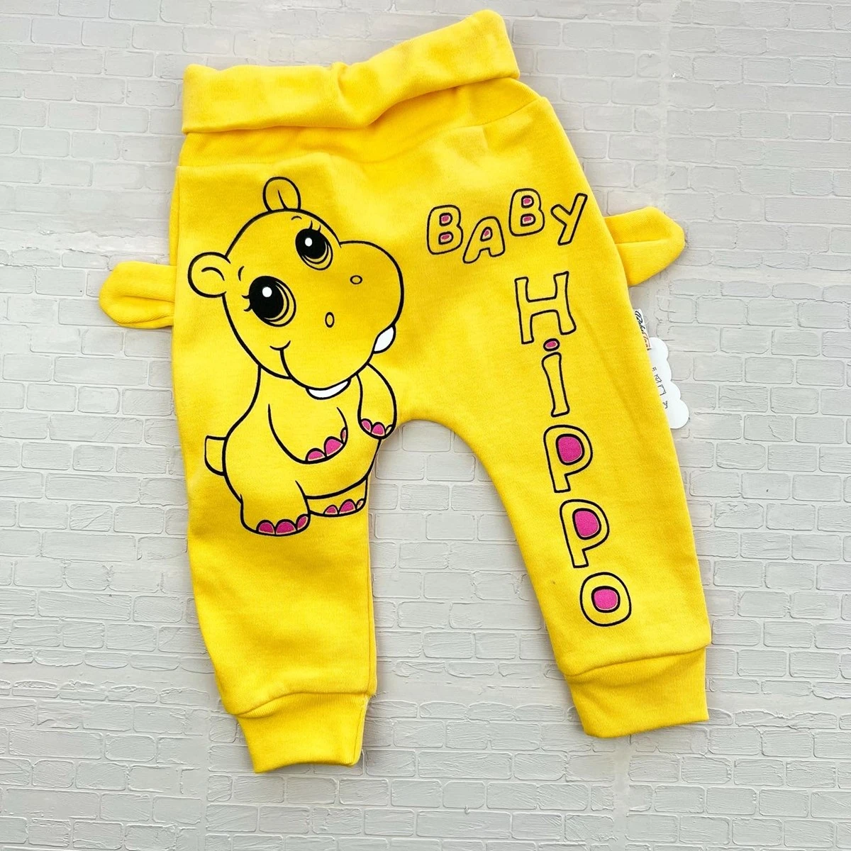 bebek tek alt 6-18 ay hipopotam baskılı sarı 