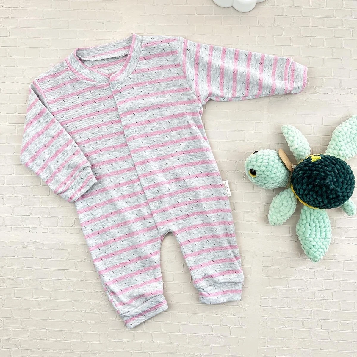 bebek tulum 1-6 ay çizgili patiksiz pembe 