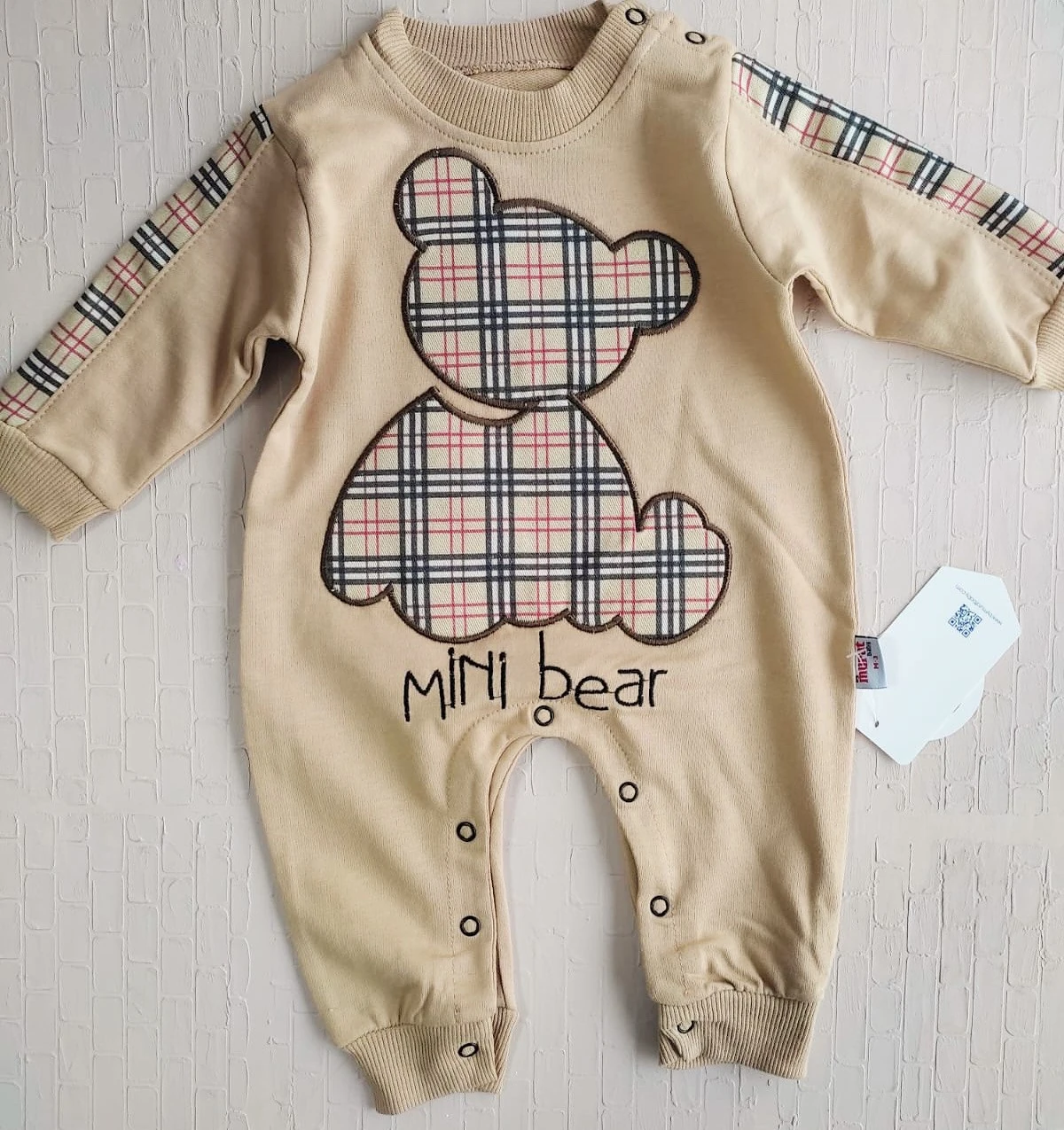 bebek tulum 3-12 ay mini bear yazılı ayıcık desenli 