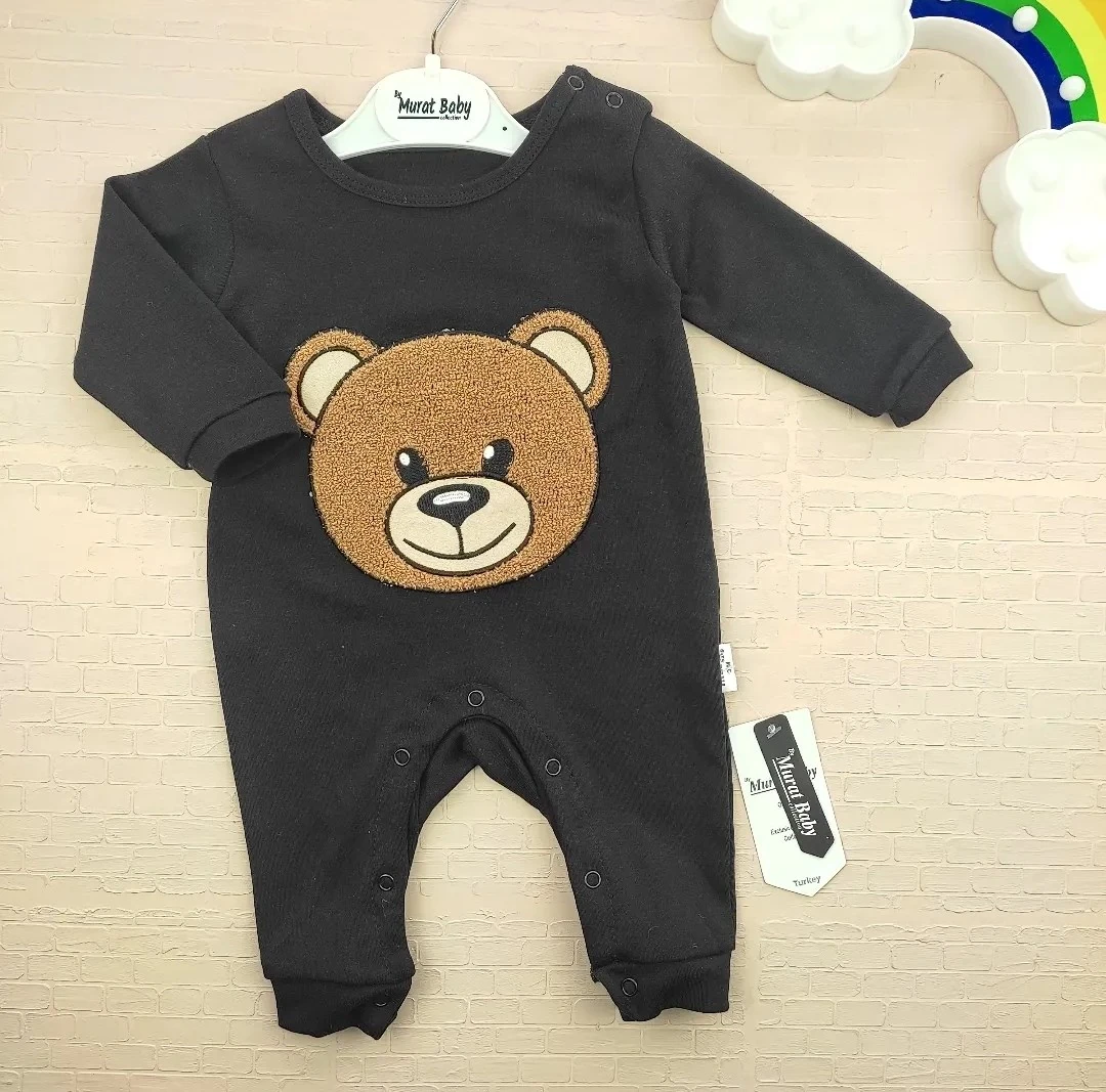 bebek tulum 3-12 ay peluş ayıcık kafası nakışlı siyah 