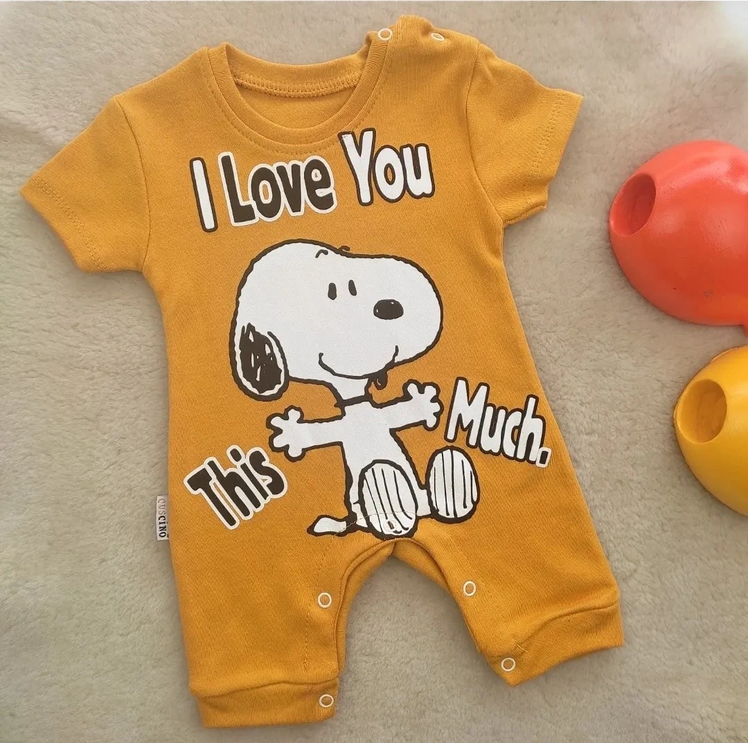 bebek tulum snoopy baskılı şortlu sarı 