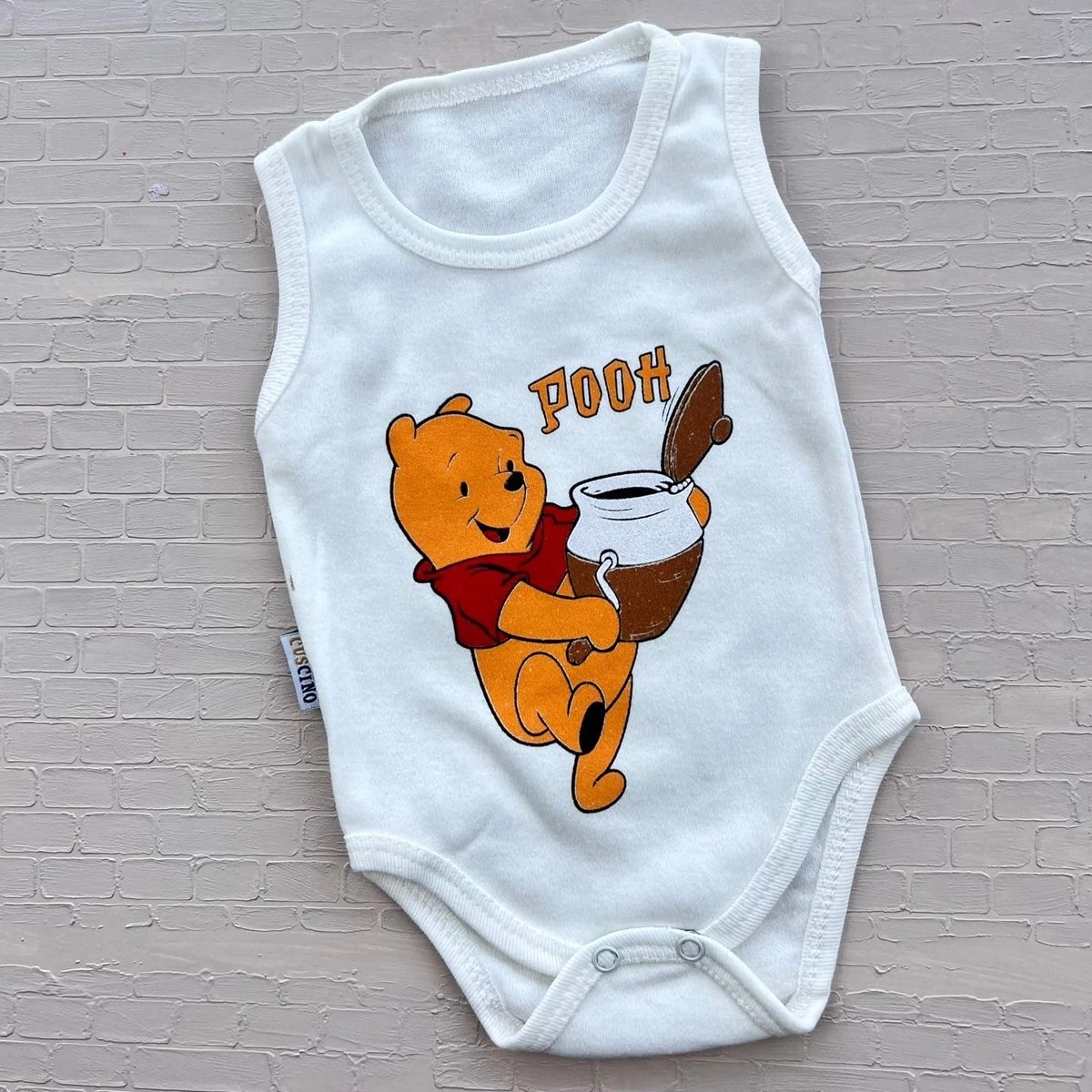 bebek zıbın %100 pamuk pooh baskılı kolsuz beyaz 