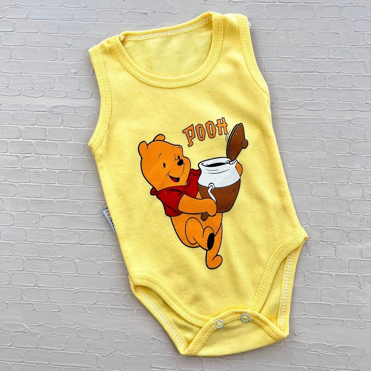 bebek zıbın %100 pamuk pooh baskılı kolsuz sarı 