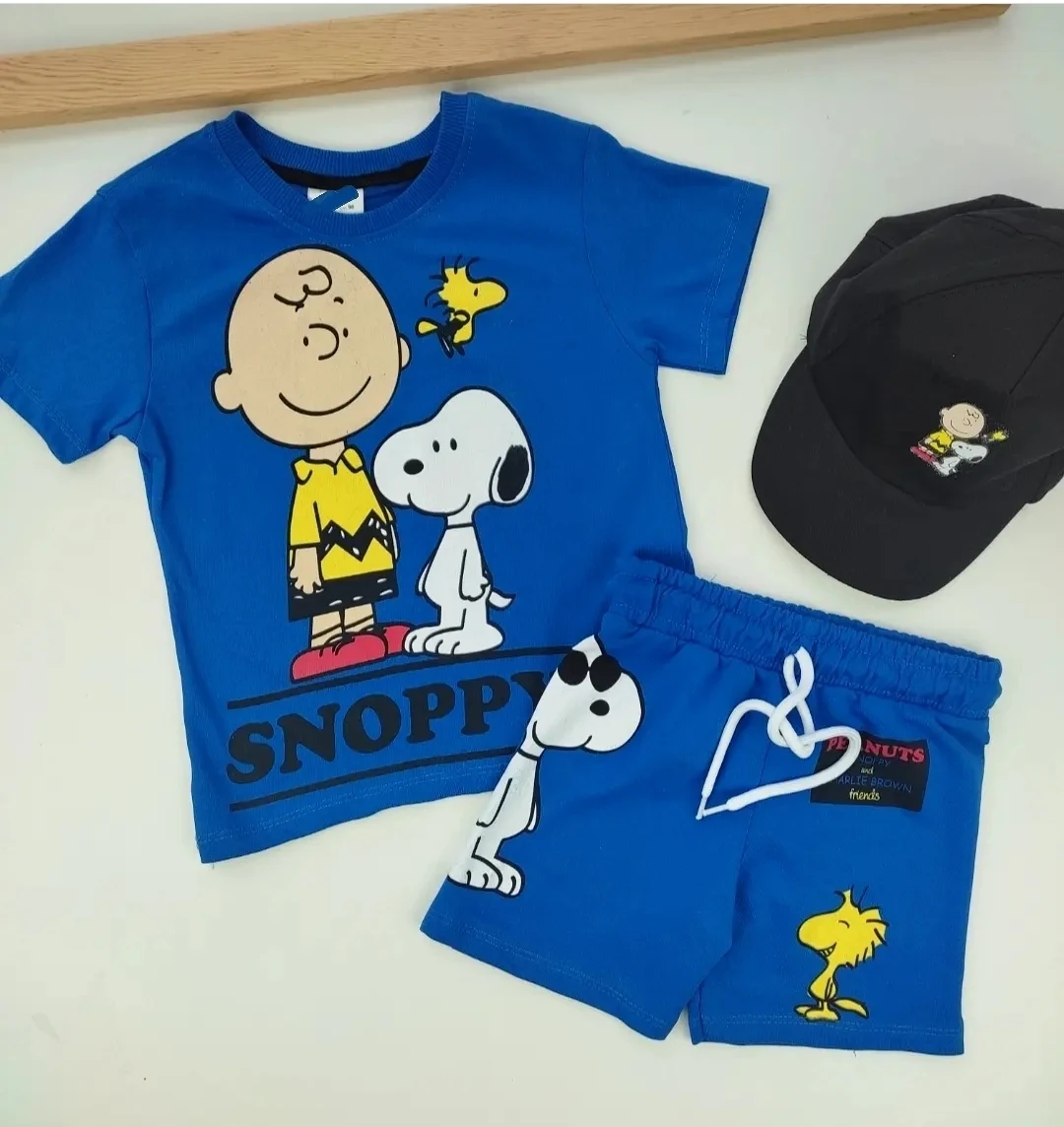 Çocuk Takım 2-8 Yaş Snoopy Baskılı Kasketli Mavi 